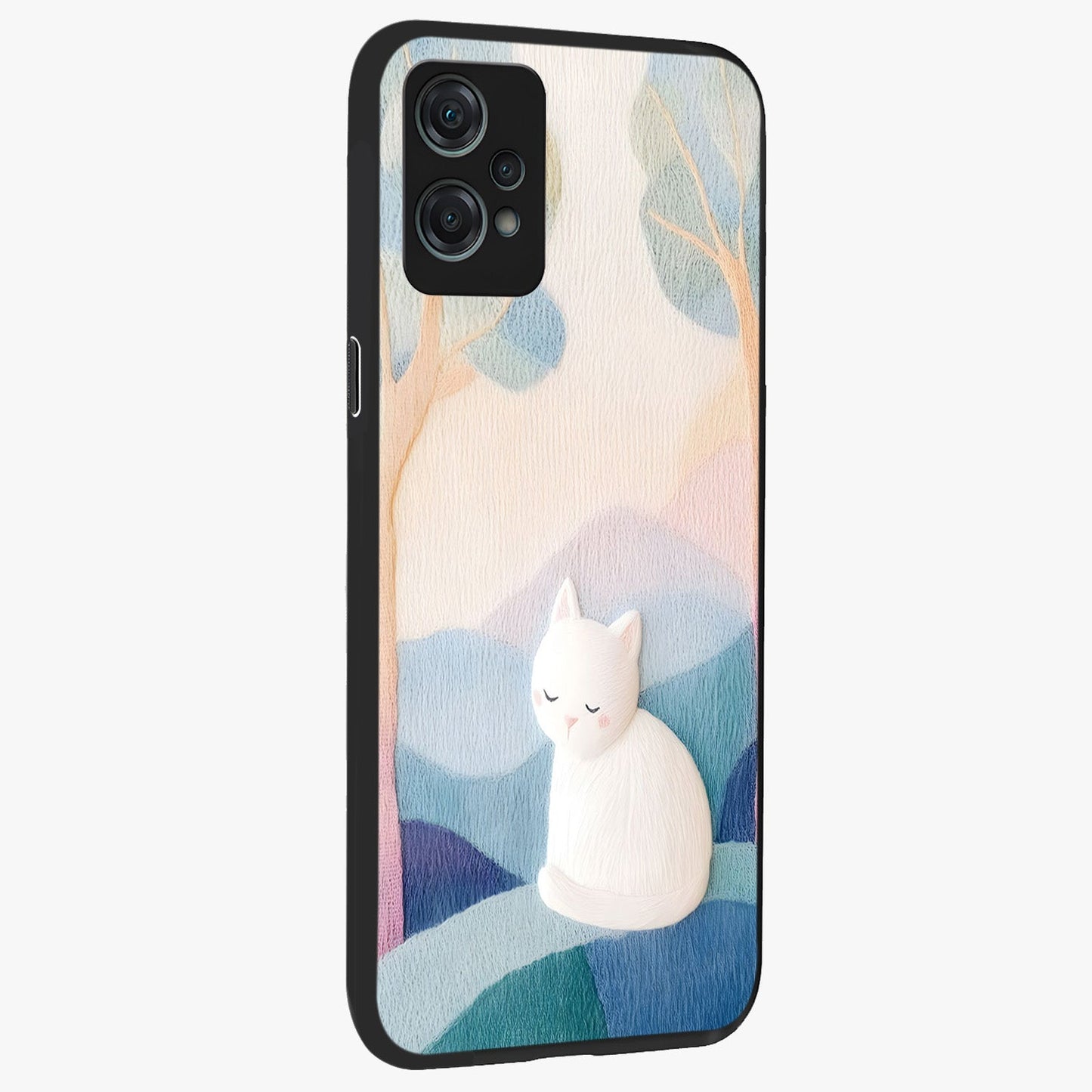 Cotton Dream Cat Glass Case for 1+Nord Ce 2 Lite side perspective highlighting cute feline details and smooth premium edges
