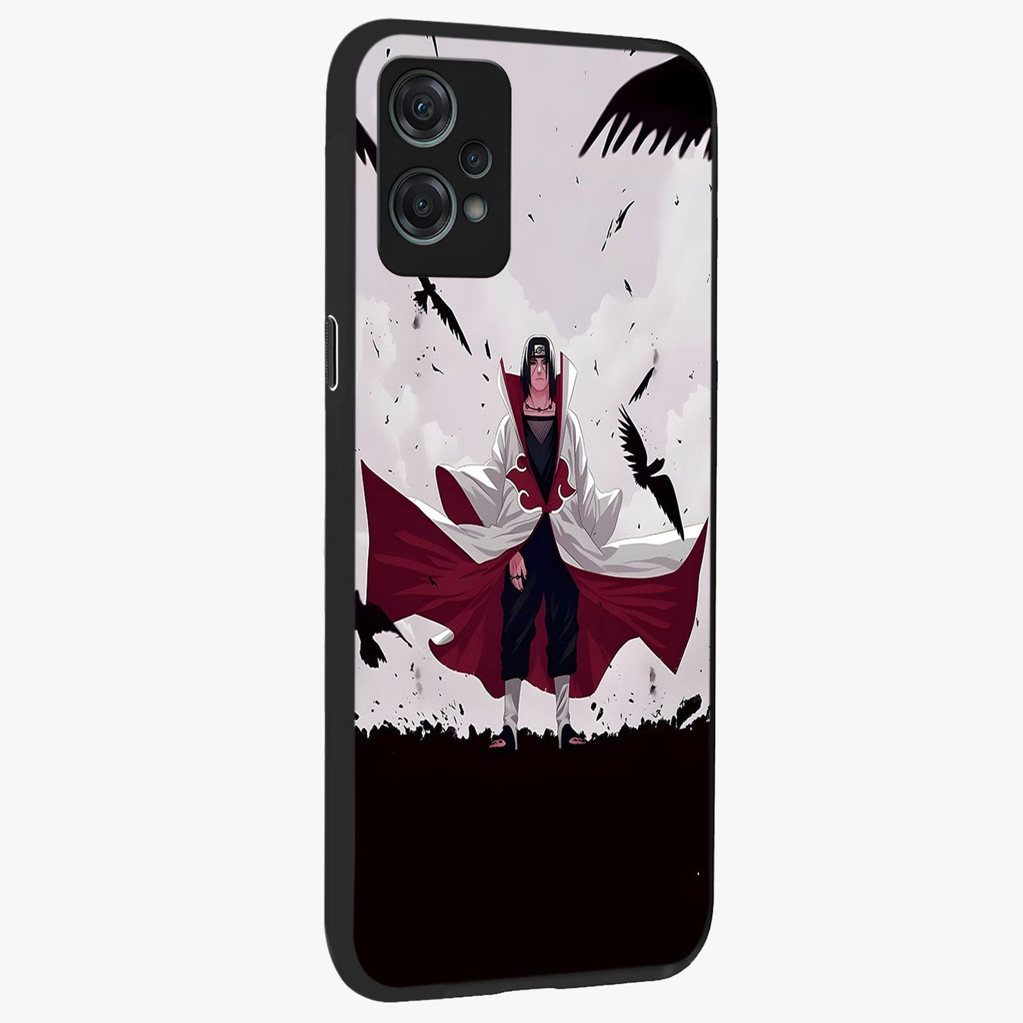 Crimson Crow Ascension Glass Case for 1+Nord Ce 2 Lite side perspective highlighting intricate crow detailing and premium texture