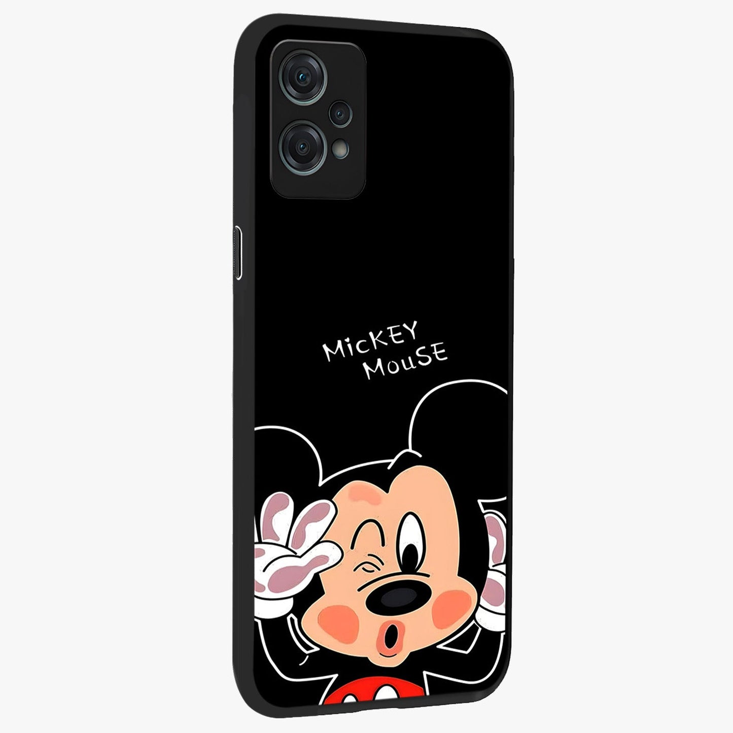 Cute Mickey Love Glass Case for 1+Nord Ce 2 Lite side perspective highlighting cute illustration textures and smooth edges
