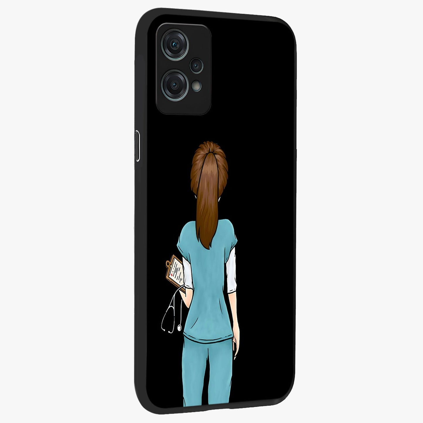 Doctor Pattern Custom Name Glass Case for 1+Nord Ce 2 Lite side perspective highlighting custom typography and smooth premium edges