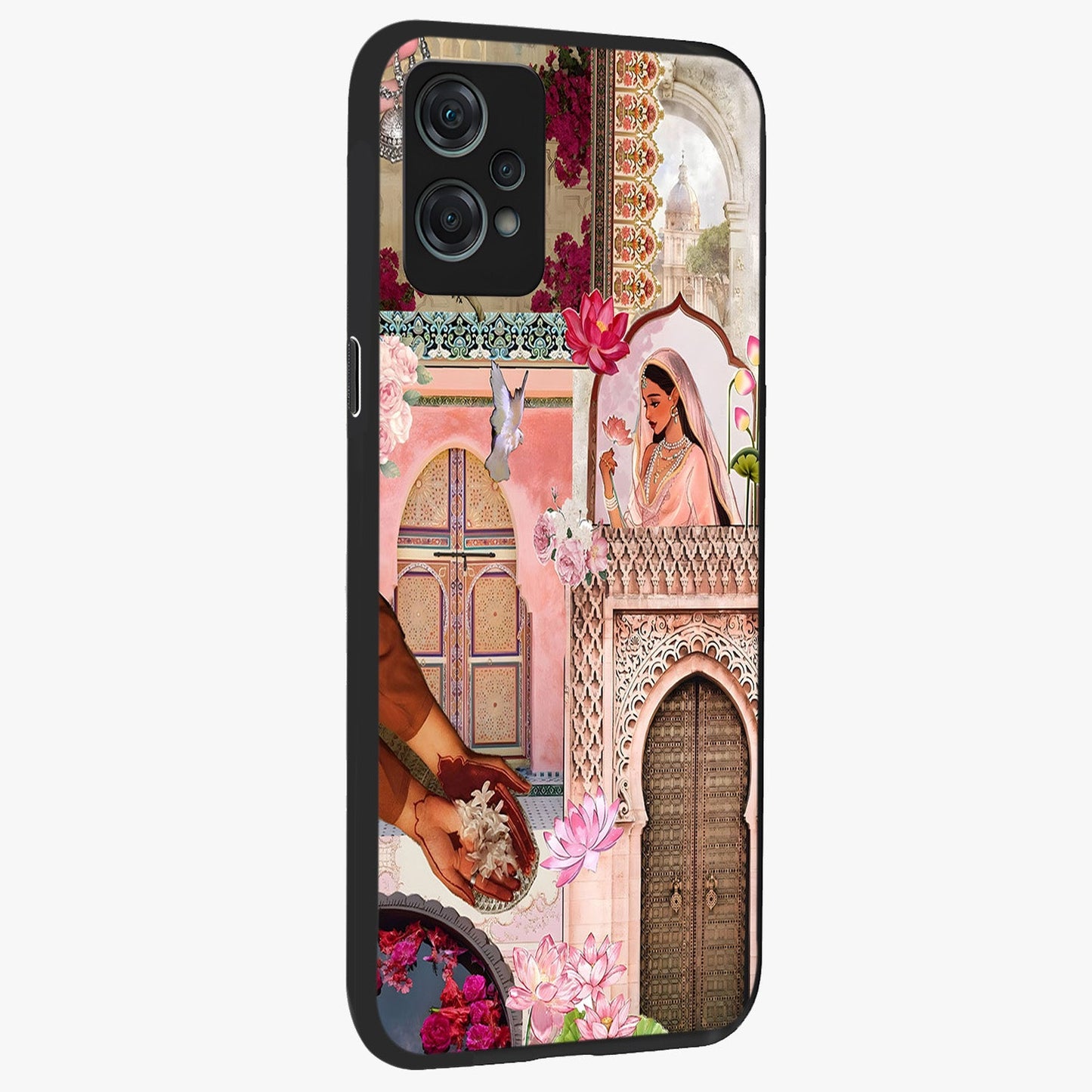 Floral Courtyard Muse Glass Case for 1+Nord Ce 2 Lite side perspective highlighting refined floral textures and smooth build