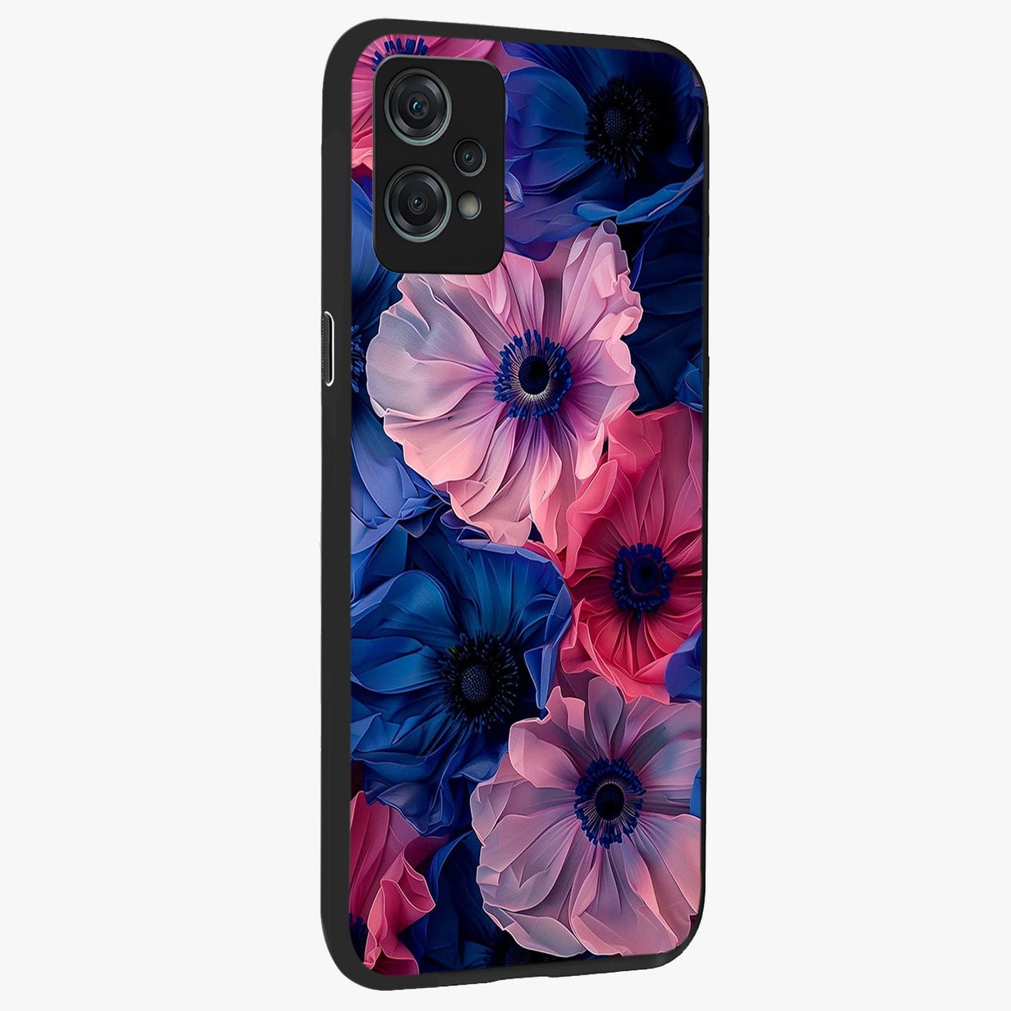 Flower Paper Art Pattern Glass Case for 1+Nord Ce 2 Lite side perspective highlighting intricate pattern design and premium build