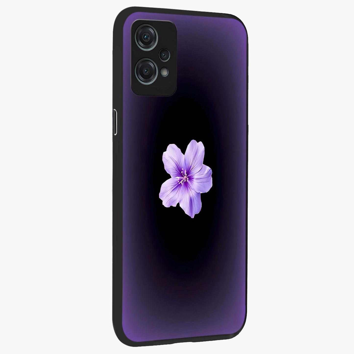 Flower on Soft Violet Gradient Glass Case for 1+Nord Ce 2 Lite side perspective highlighting delicate bloom detailing and smooth edges