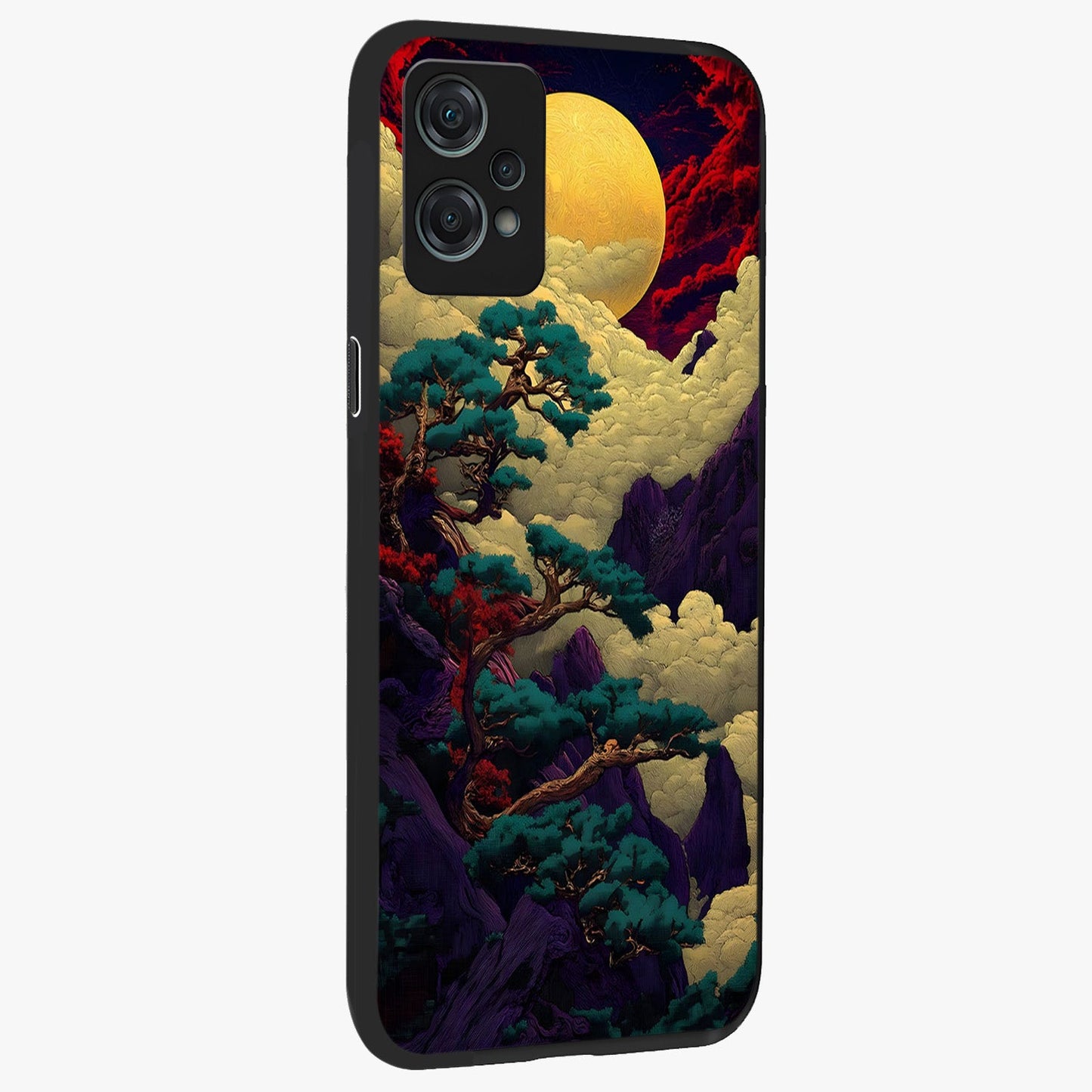 Golden Moon Horizon Glass Case for 1+Nord Ce 2 Lite side perspective highlighting smooth celestial detailing and sleek build