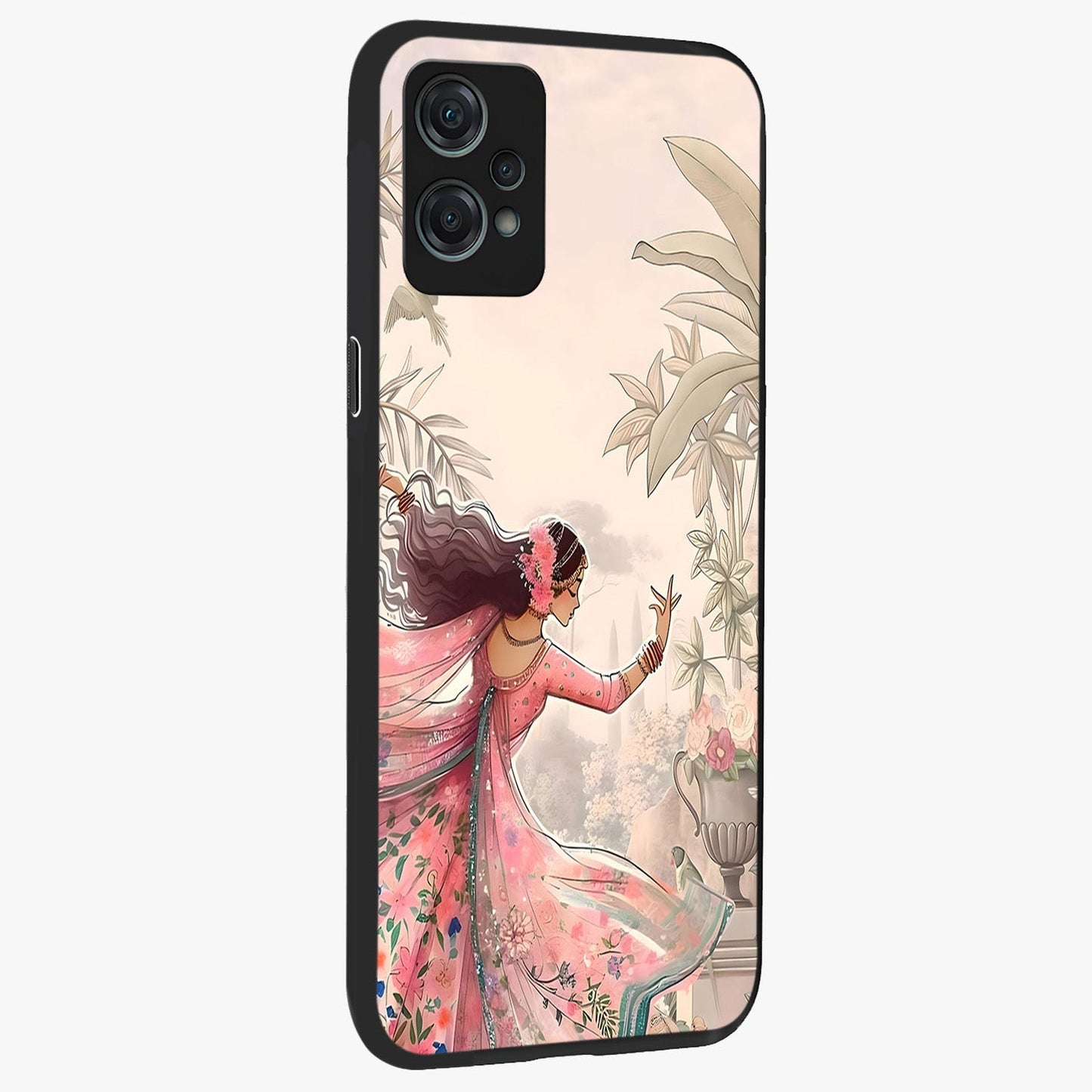Graceful Garden Rhythm Glass Case for 1+Nord Ce 2 Lite side perspective highlighting refined floral textures and premium edges