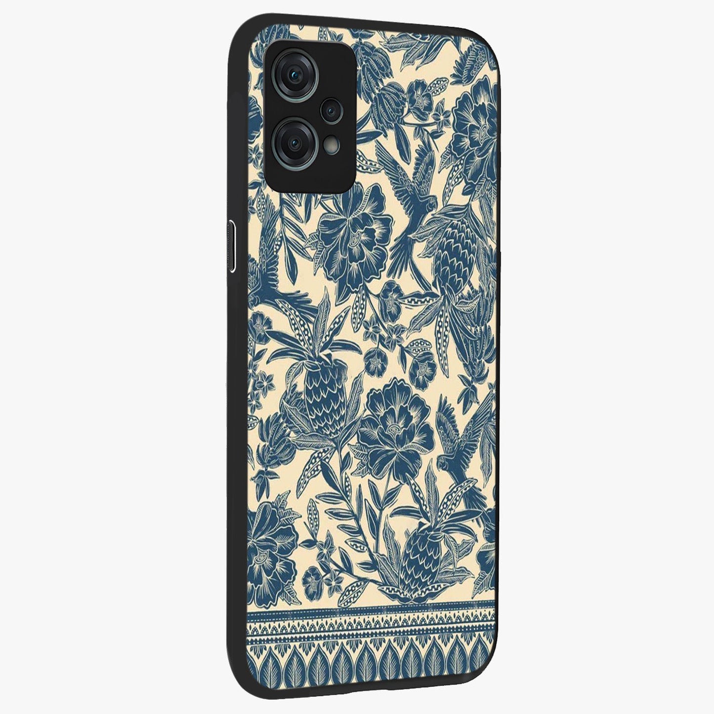 Heirloom Wild Bloom Glass Case for 1+Nord Ce 2 Lite side perspective highlighting intricate bloom detailing and premium build