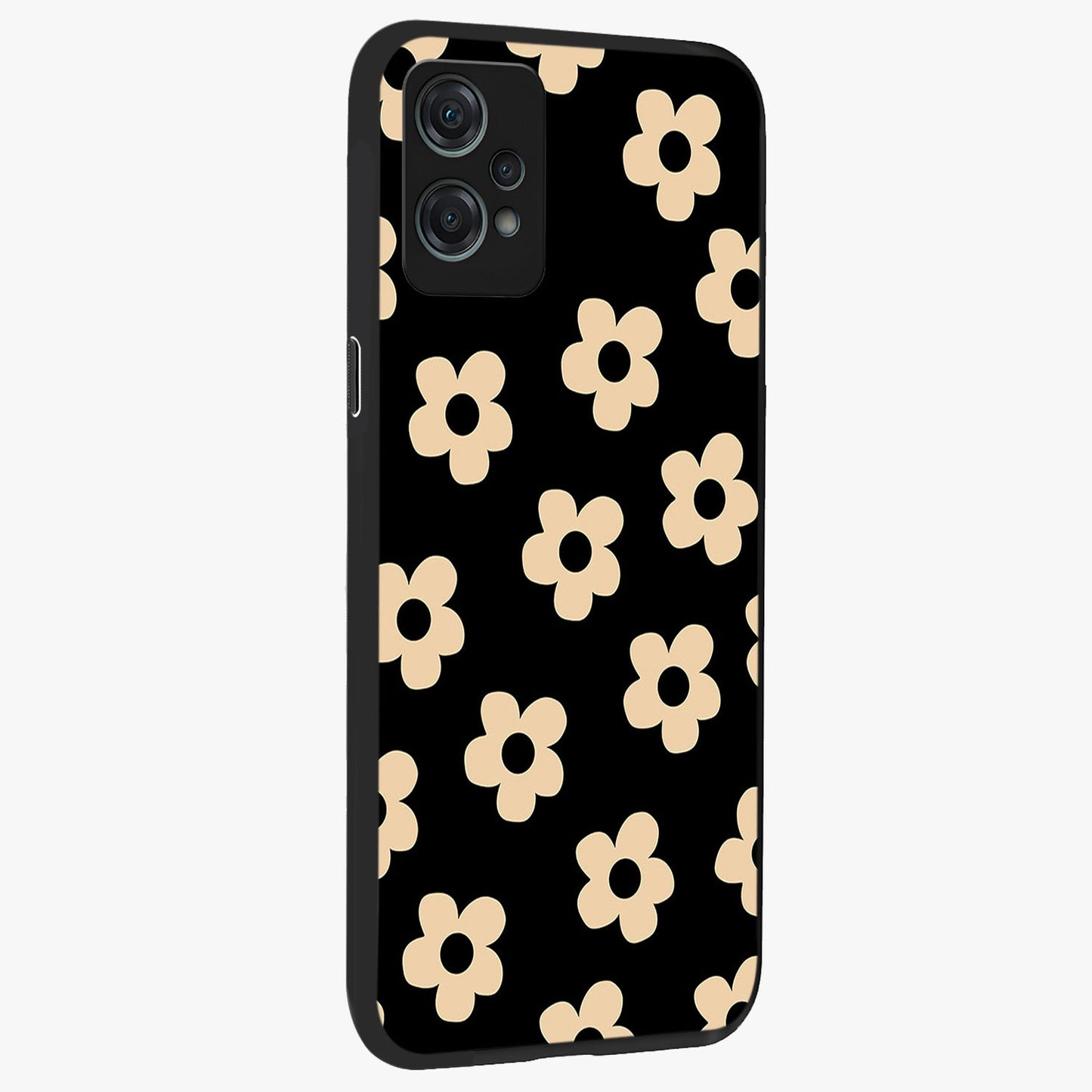 Little Daisy Flower Retro Pattern Glass Case for 1+Nord Ce 2 Lite side perspective highlighting playful floral textures and smooth premium edges
