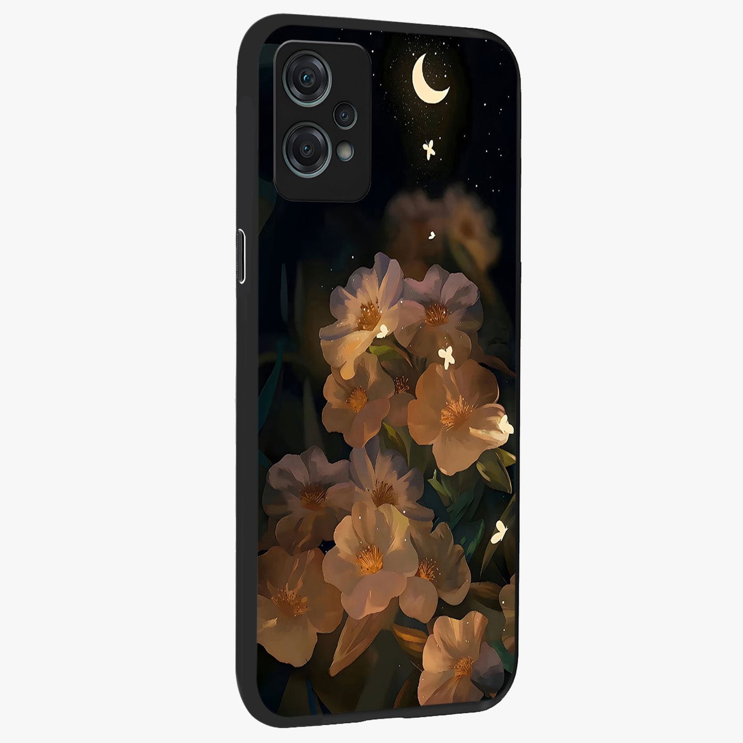 Midnight Bloom Trail Glass Case for 1+Nord Ce 2 Lite side perspective highlighting graceful detailing and smooth build