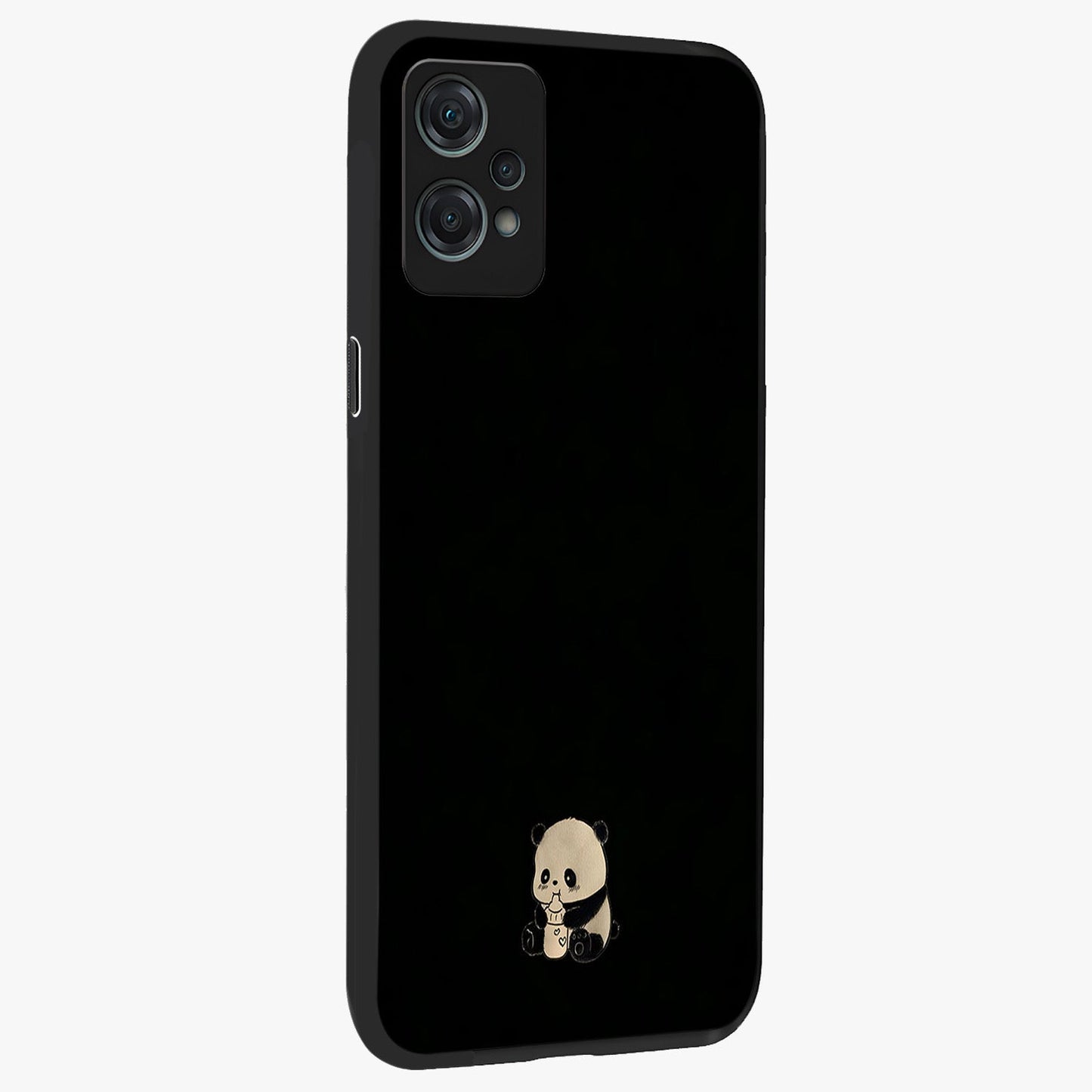Midnight Panda Love Glass Case for 1+Nord Ce 2 Lite side perspective highlighting charming illustration details and premium build