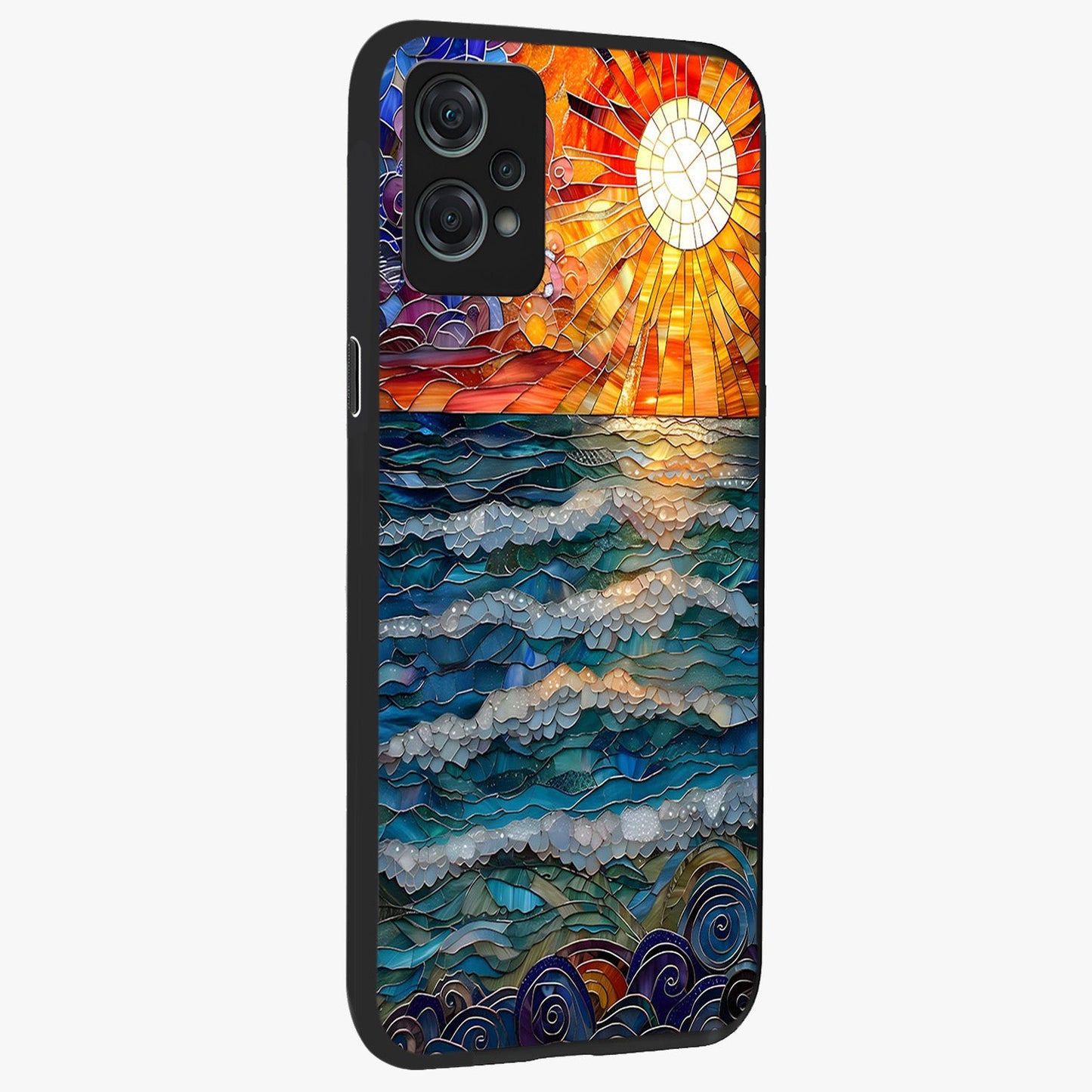 Oceanic Stained Printed Glass Case for 1+Nord Ce 2 Lite side perspective highlighting detailed textures and premium edges