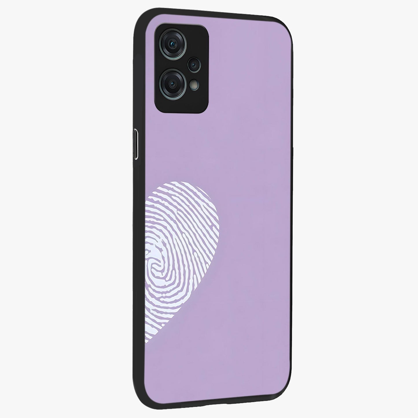 Our Hearts Match Glass Case for 1+Nord Ce 2 Lite side perspective highlighting delicate heart detailing and premium edges