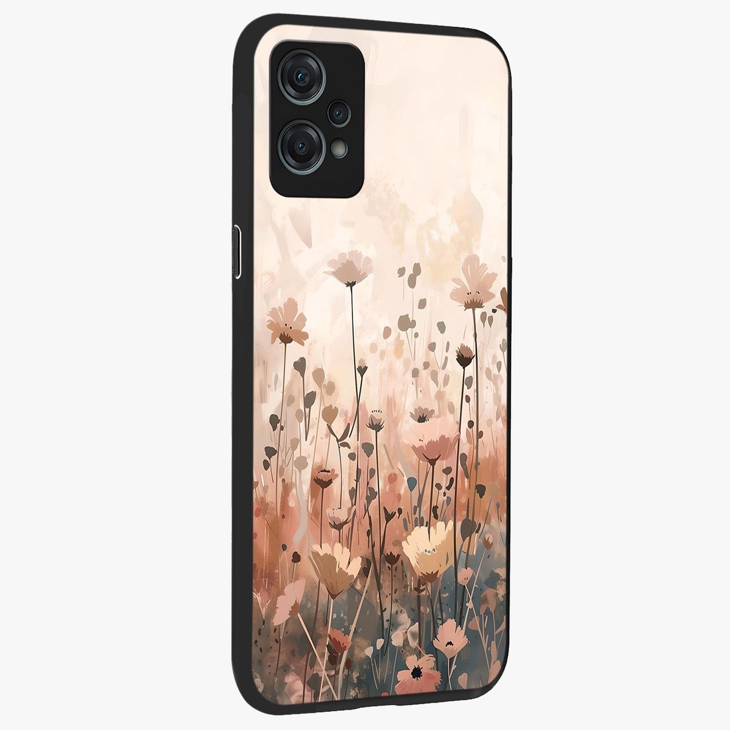 Pastel Wildflowers Glass Case for 1+Nord Ce 2 Lite side perspective highlighting vibrant bloom textures and smooth premium build
