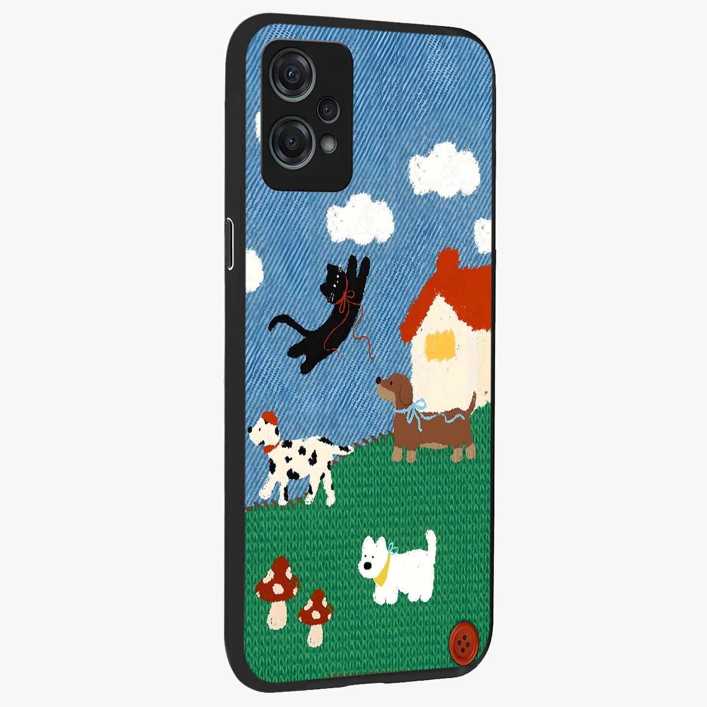 Pet Adventures Glass Case for 1+Nord Ce 2 Lite side perspective highlighting charming illustration textures and premium edges