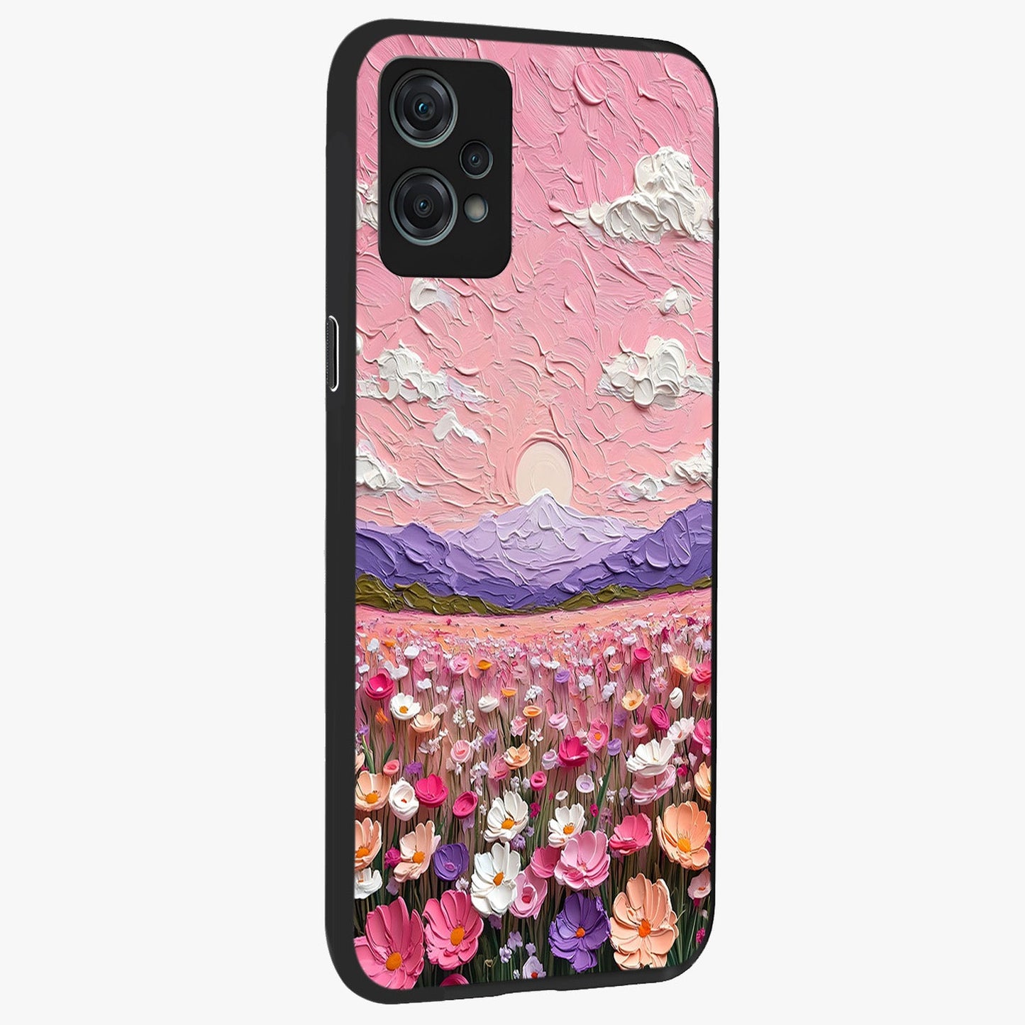 Pink Pastel Groovy Art Glass Case for 1+Nord Ce 2 Lite side perspective highlighting funky textures and premium edges