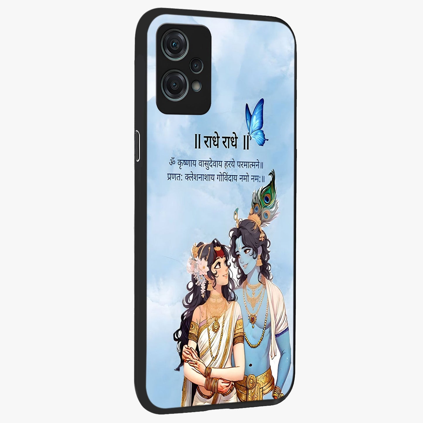 Radha Krishna Eternal Glass Case for 1+Nord Ce 2 Lite side perspective highlighting detailed illustration textures and smooth build