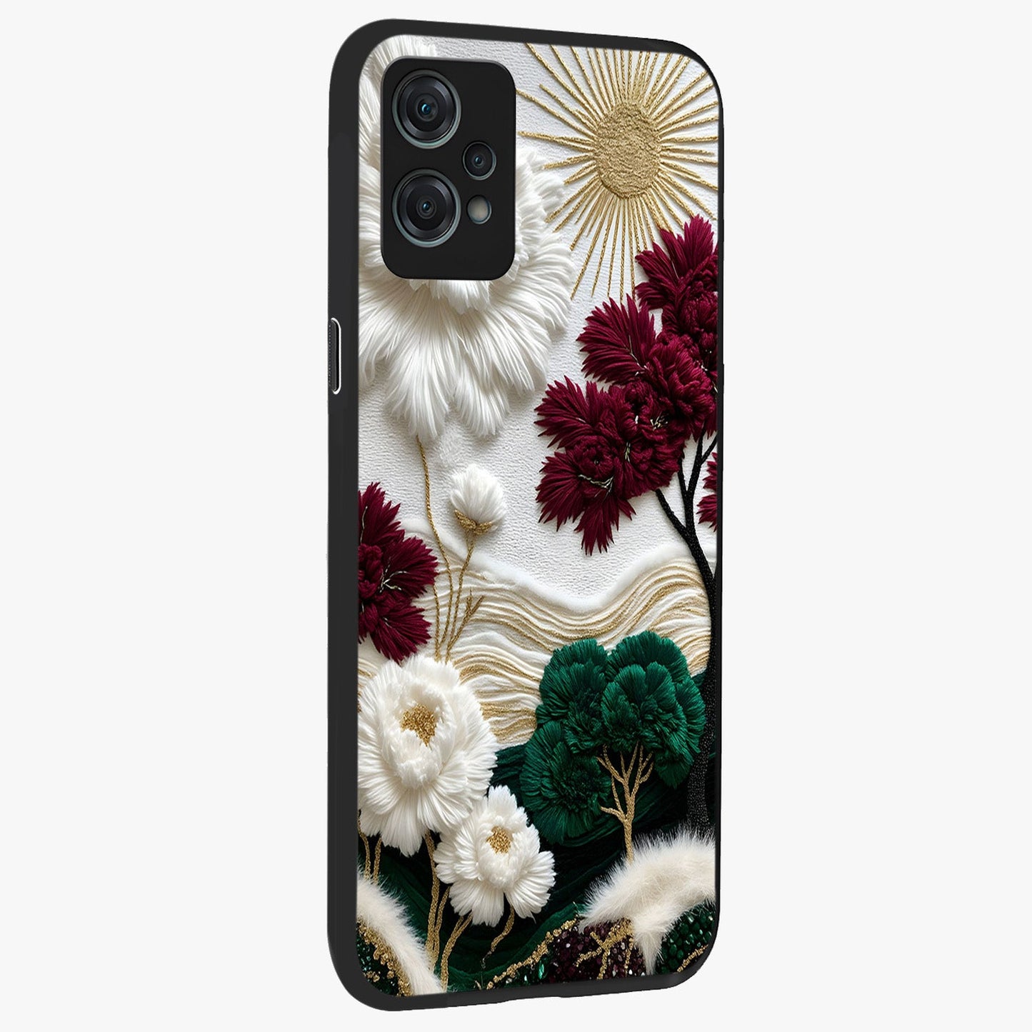 Radiant Bloom Elegance Glass Case for 1+Nord Ce 2 Lite side perspective highlighting delicate petal textures and premium edges