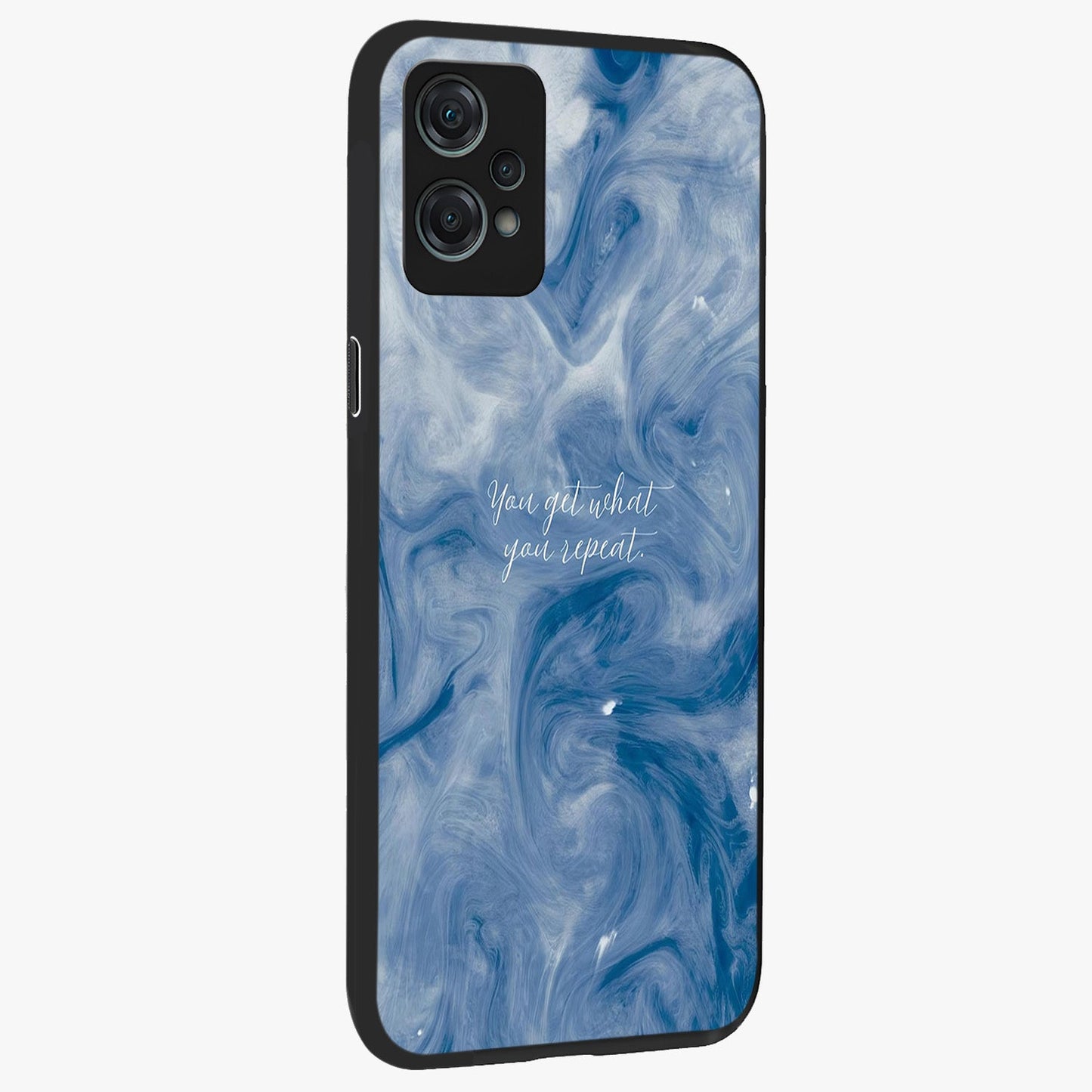 Repeat Your Destiny Glass Case for 1+Nord Ce 2 Lite side perspective highlighting strong text textures and premium edges