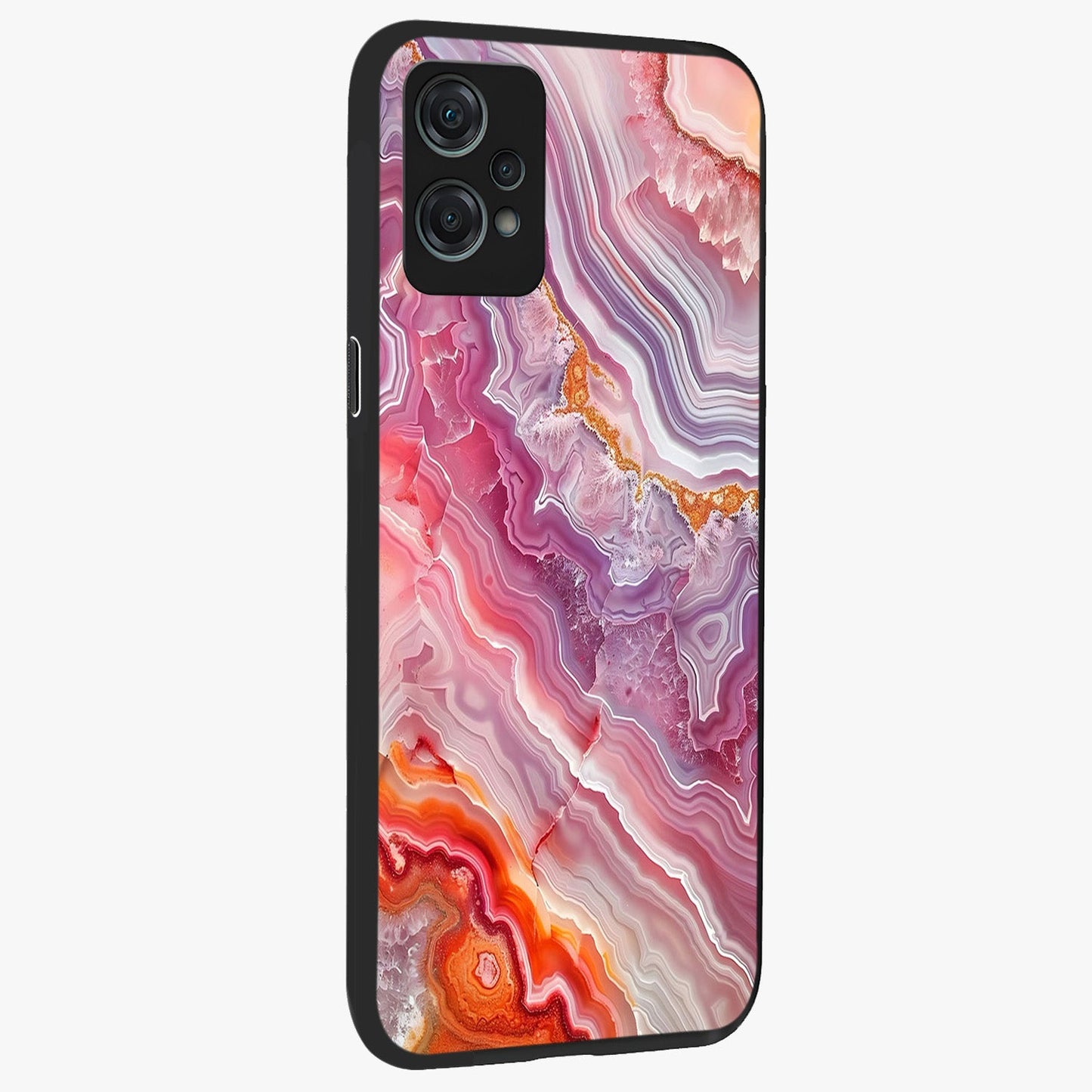 Rose Quartz Marble Glass Case for 1+Nord Ce 2 Lite side perspective highlighting refined marble textures and sleek premium build