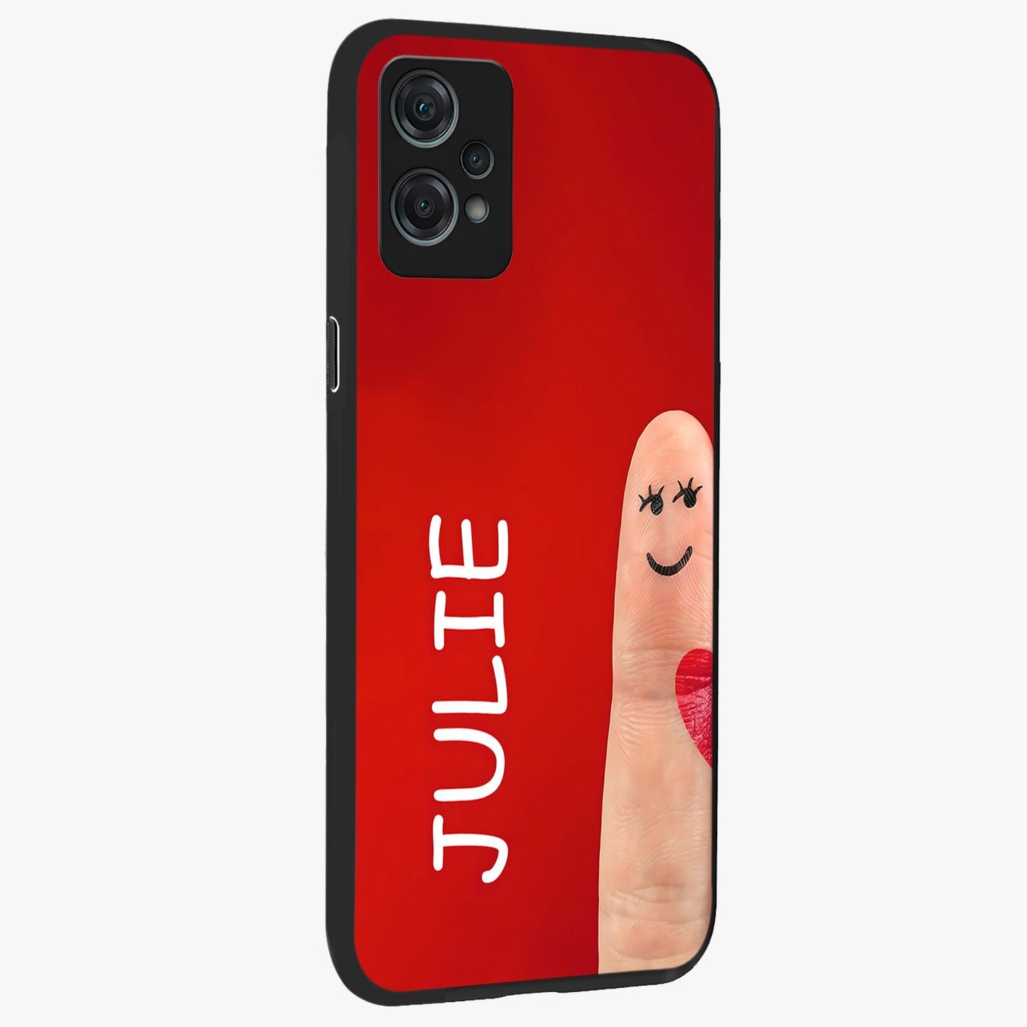 Smiling Love Sign Glass Case for 1+Nord Ce 2 Lite side perspective highlighting playful textures and premium edges