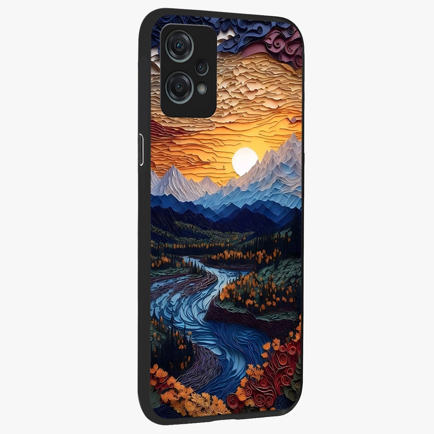 Sunrise River Dreams Glass Case for 1+Nord Ce 2 Lite side perspective highlighting serene water textures and smooth build