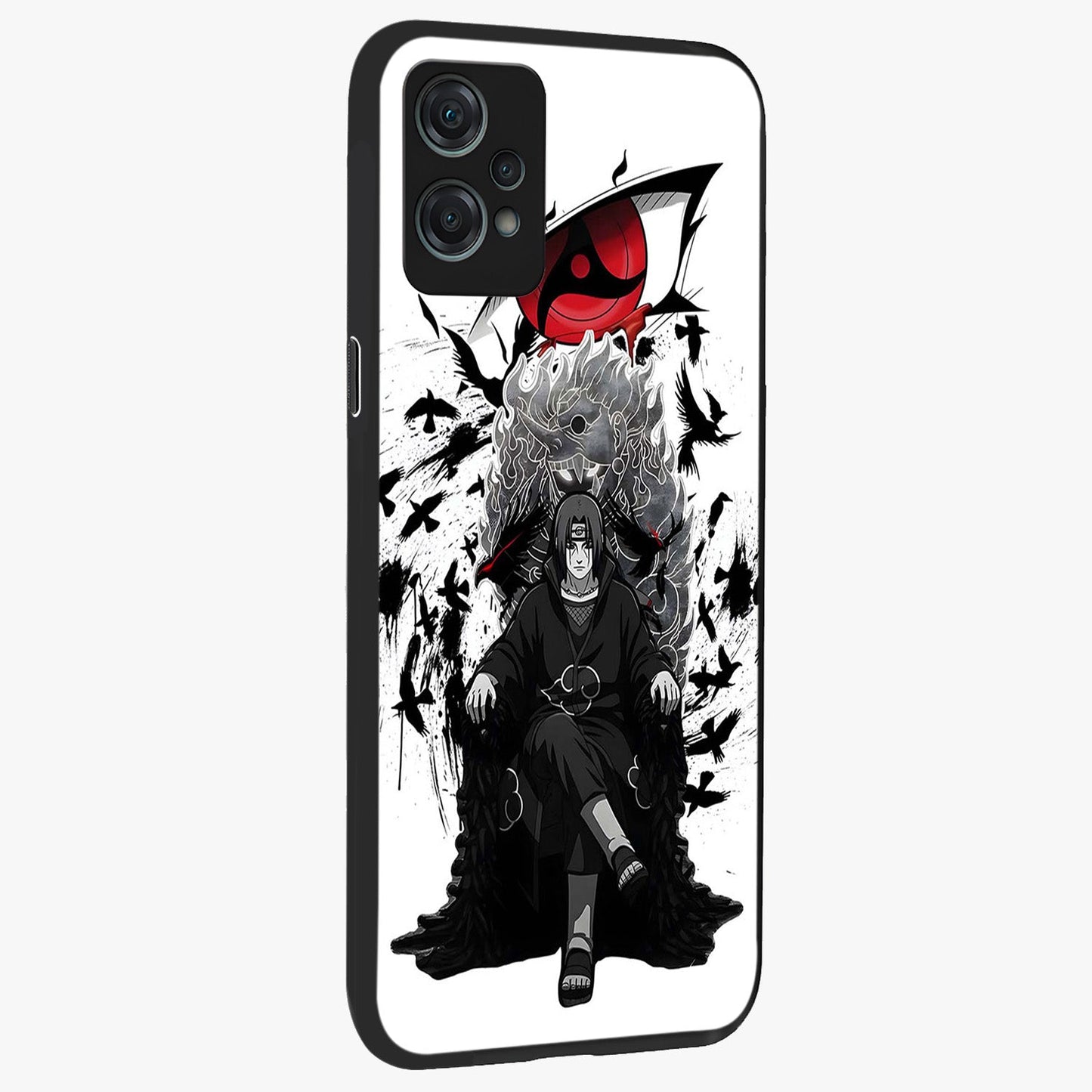 Uchiha Shadow Throne Glass Case for 1+Nord Ce 2 Lite side perspective highlighting bold character textures and premium edges
