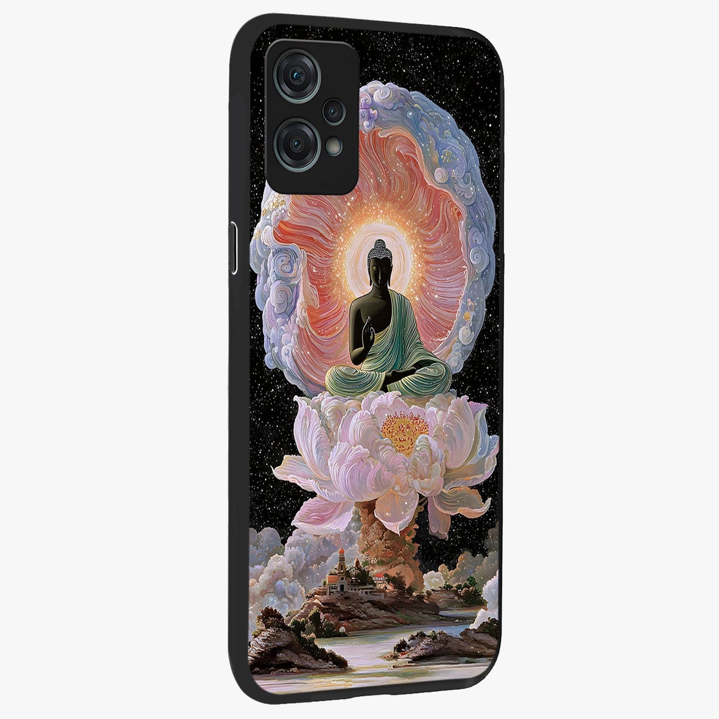 Zen Lotus Realm Glass Case for 1+Nord Ce 2 Lite side perspective highlighting refined textures and smooth premium build