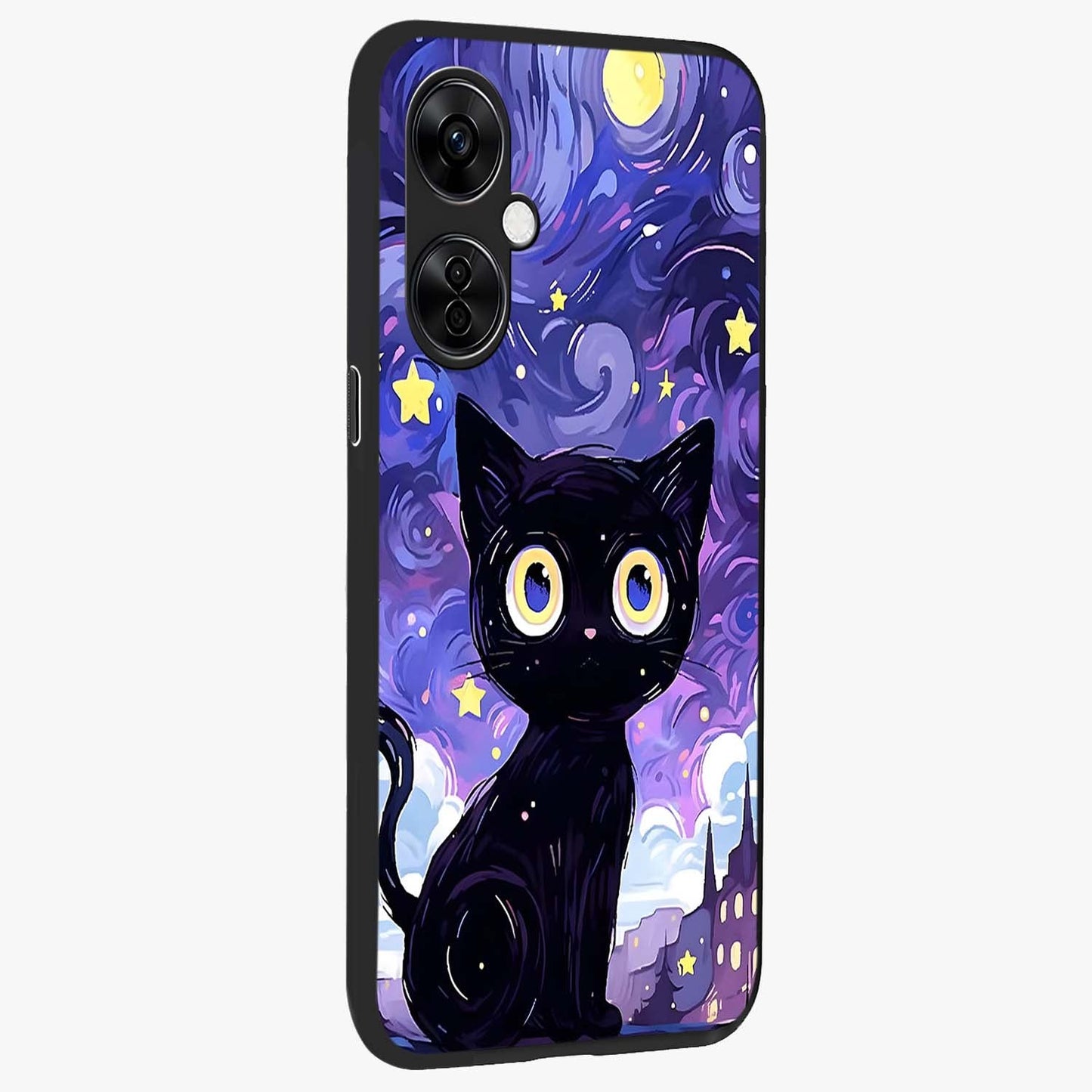 Abstract Cat Art Glass Case for 1+Nord CE 3 Lite stylish side perspective highlighting bold abstract artwork details