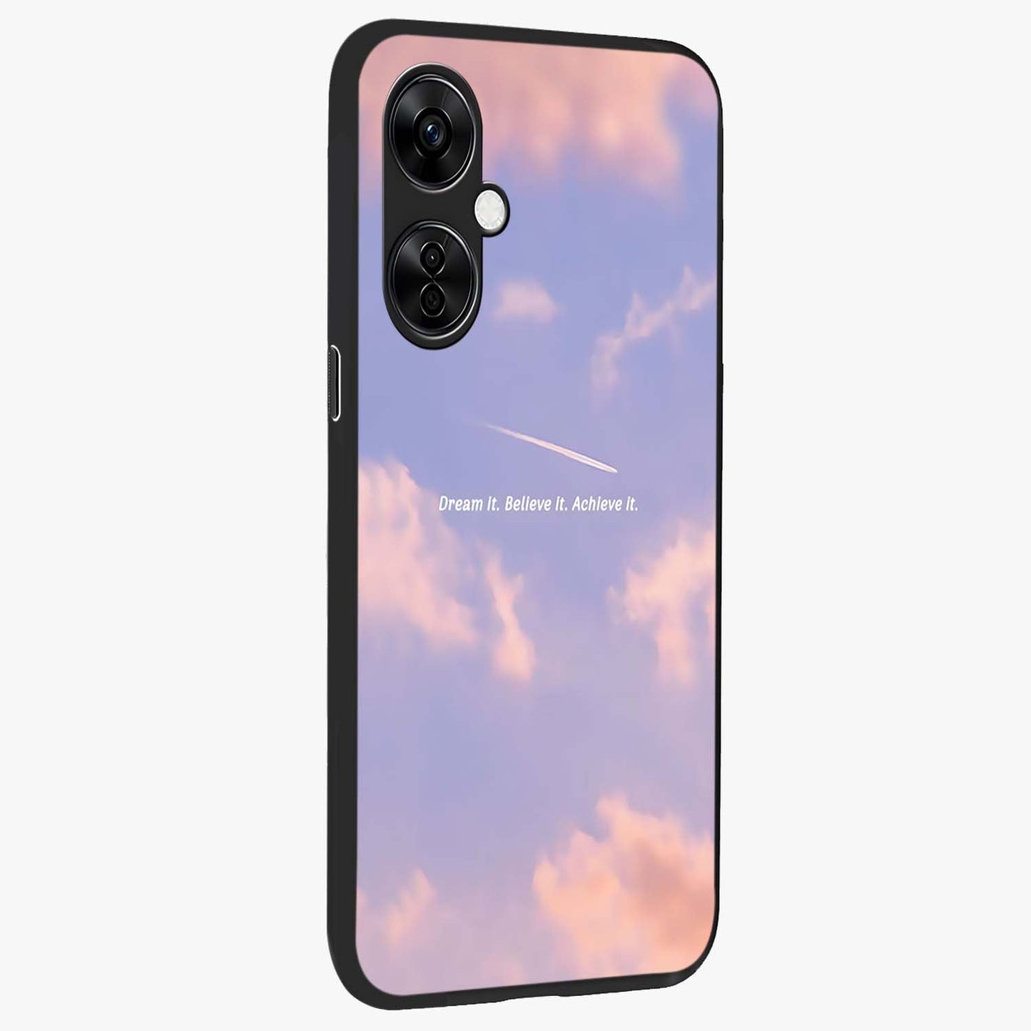 Aesthetic Clouds Dream Glass Case for 1+Nord CE 3 Lite side perspective highlighting smooth edges and dreamy cloud details