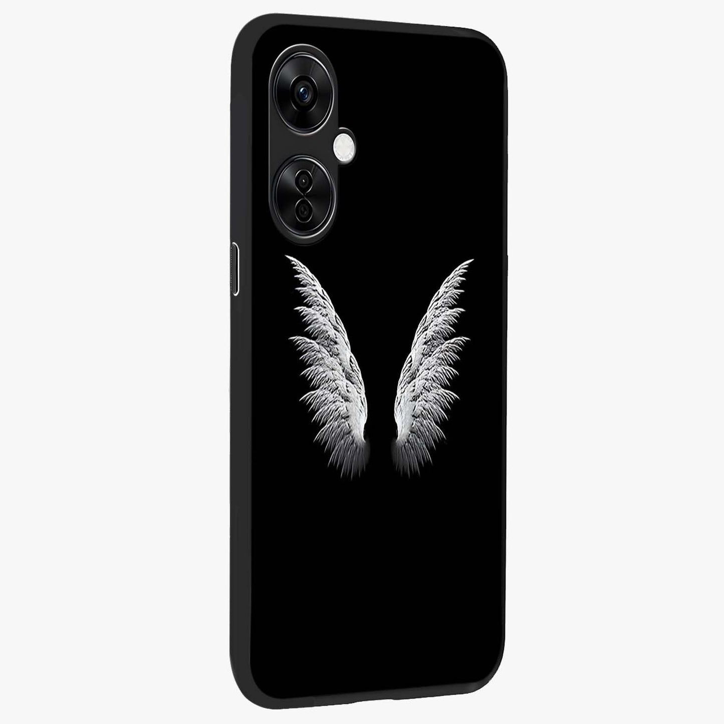 Angel Wing Grace Glass Case for 1+Nord CE 3 Lite side perspective highlighting delicate wing illustration details