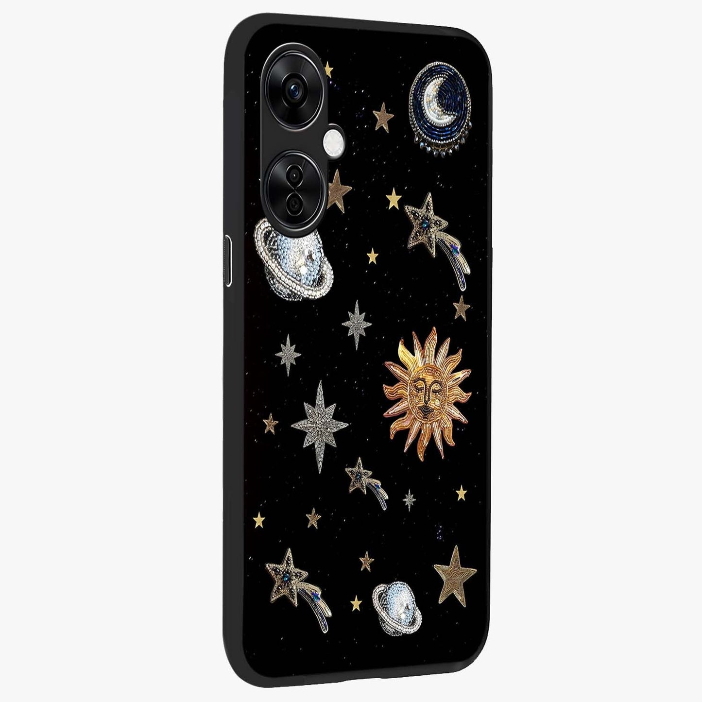 Beaded Cosmic Dreams Glass Case for 1+Nord CE 3 Lite side perspective highlighting intricate beaded cosmic textures