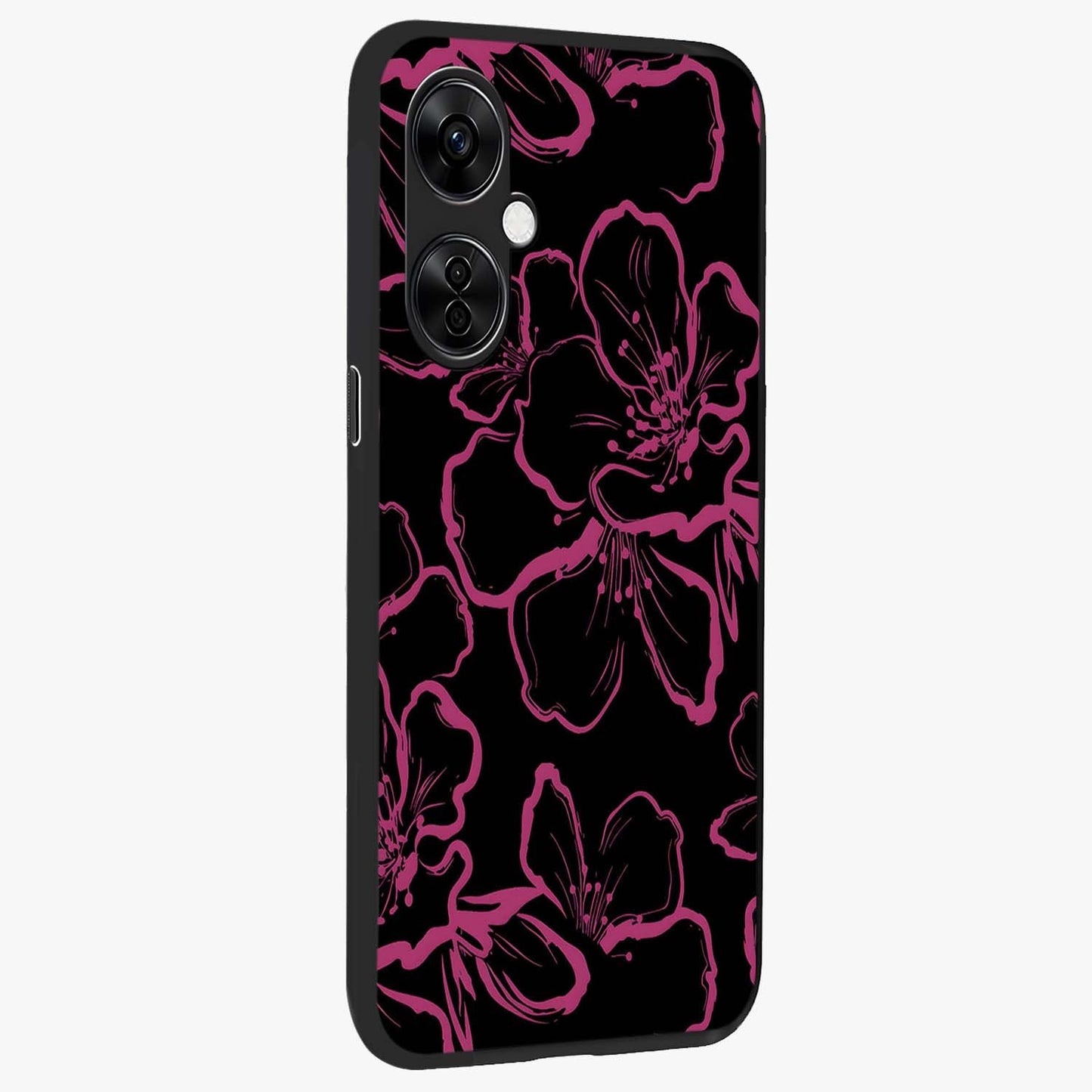Black Violet Sketch Garden Glass Case for 1+Nord CE 3 Lite side perspective highlighting elegant sketch detailing and premium finish