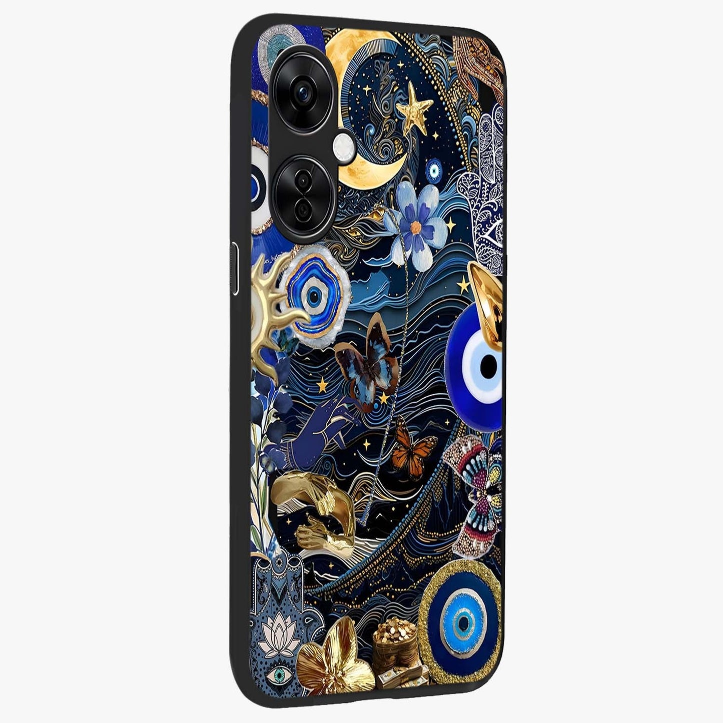 Celestial Blessing Shield Glass Case for 1+Nord CE 3 Lite side perspective highlighting intricate blessing shield details