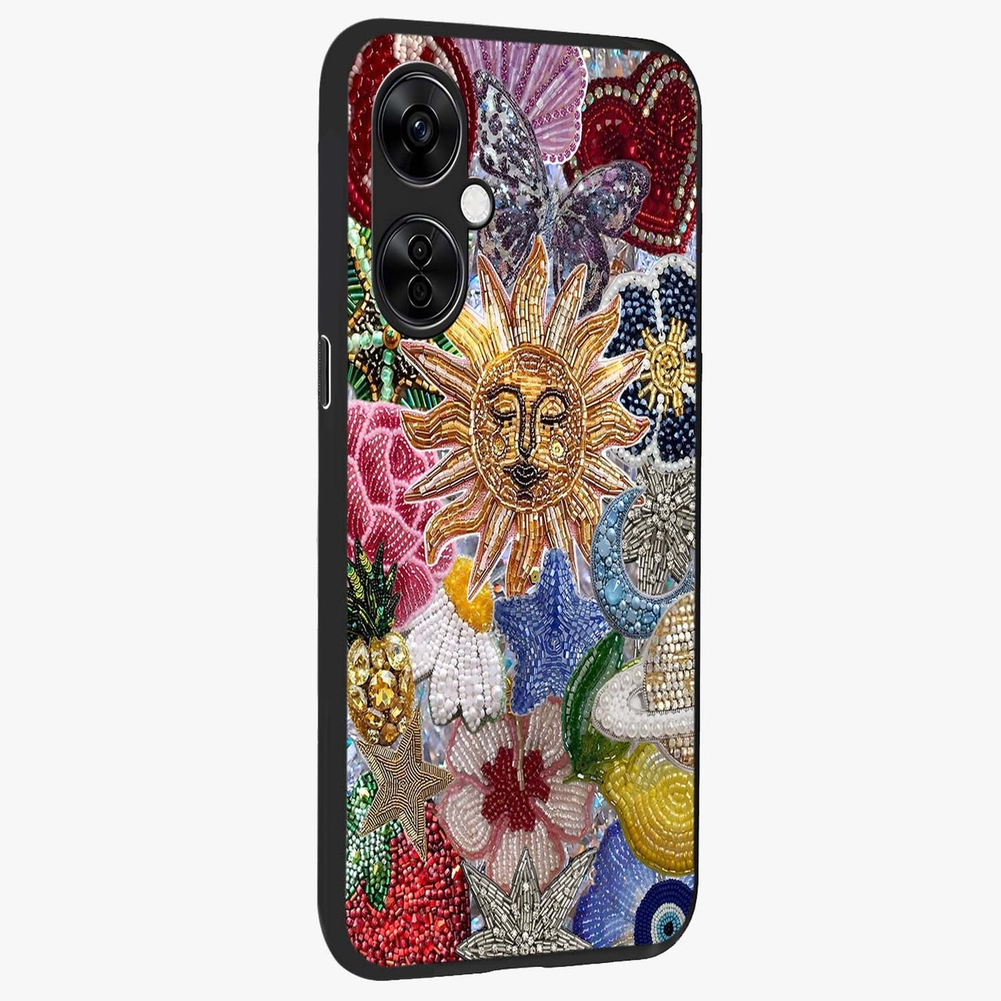 Celestial Floral and Playful Glass Case for 1+Nord CE 3 Lite side perspective highlighting playful bloom textures and smooth edges
