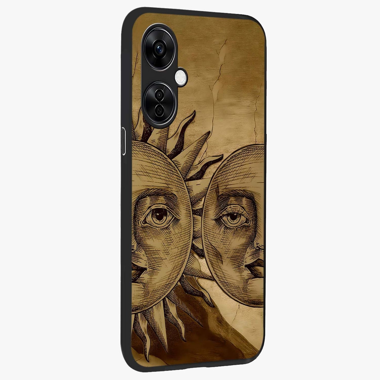 Celestial Relic Glow Glass Case for 1+Nord CE 3 Lite side perspective highlighting intricate celestial textures and sleek build