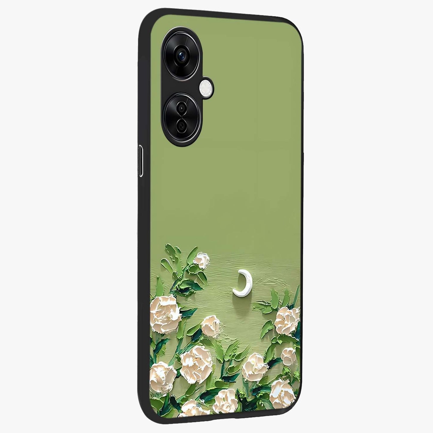 Emerald Bloom Calm Glass Case for 1+Nord CE 3 Lite side perspective highlighting delicate bloom detailing and smooth edges