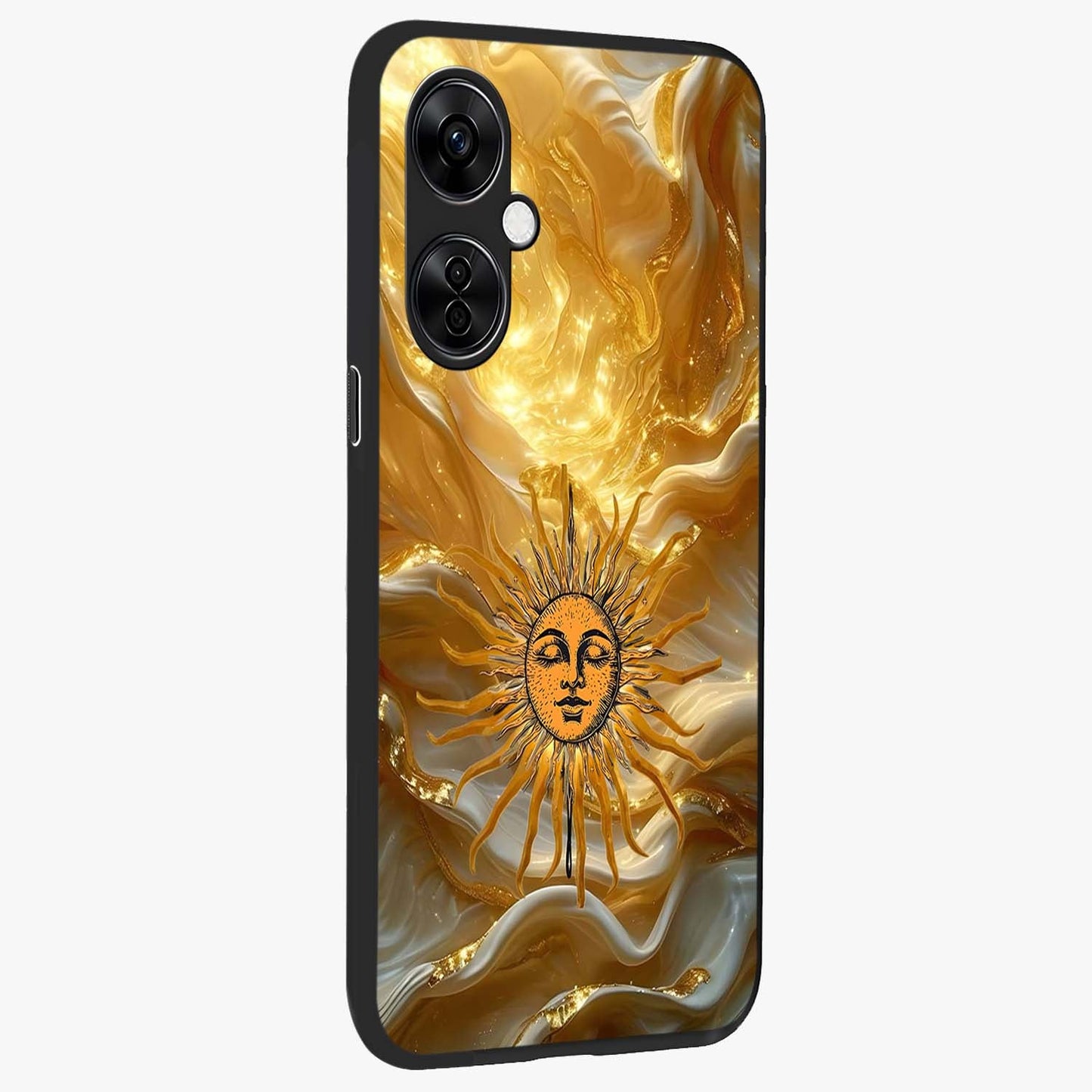 Eternal Golden Glow Glass Case for 1+Nord CE 3 Lite side perspective highlighting rich glow detailing and premium edges