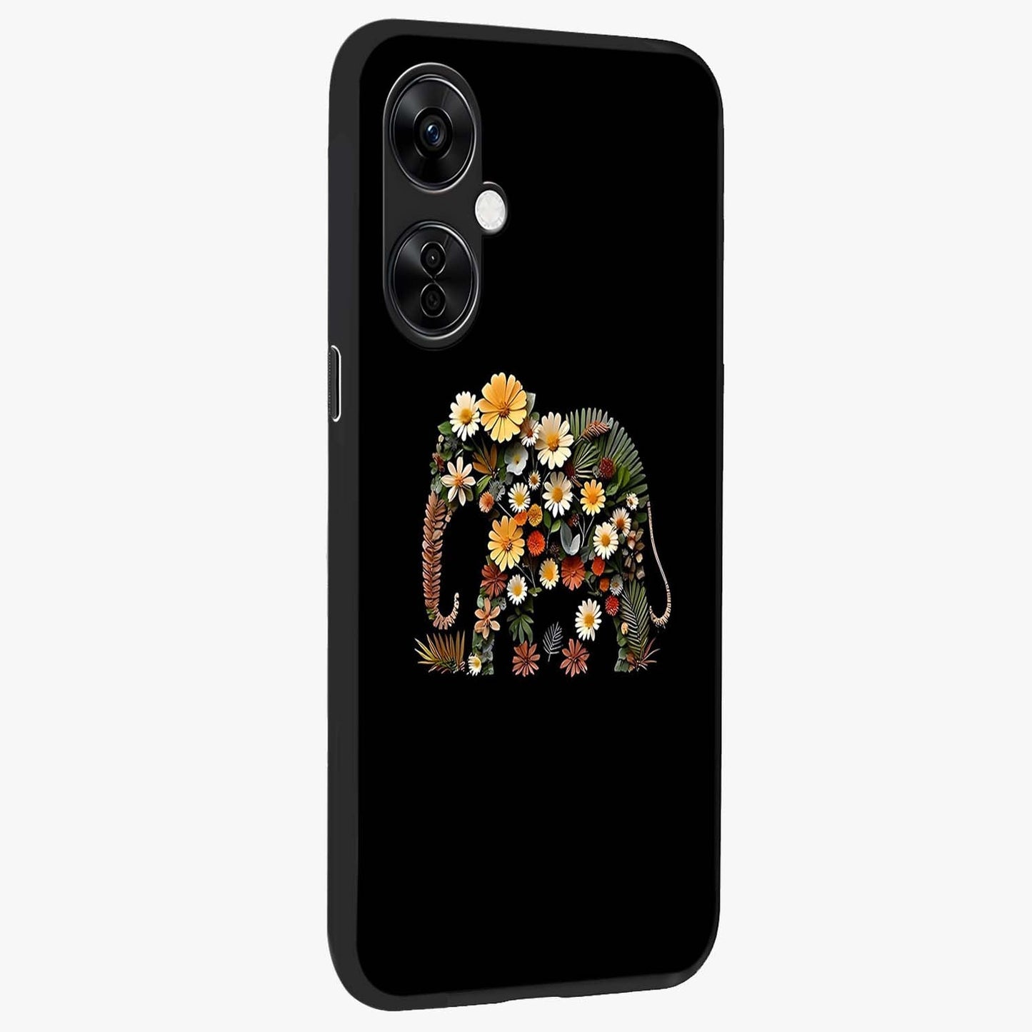 Floral Elephant Glass Case for 1+Nord CE 3 Lite side perspective highlighting intricate artwork and smooth premium build
