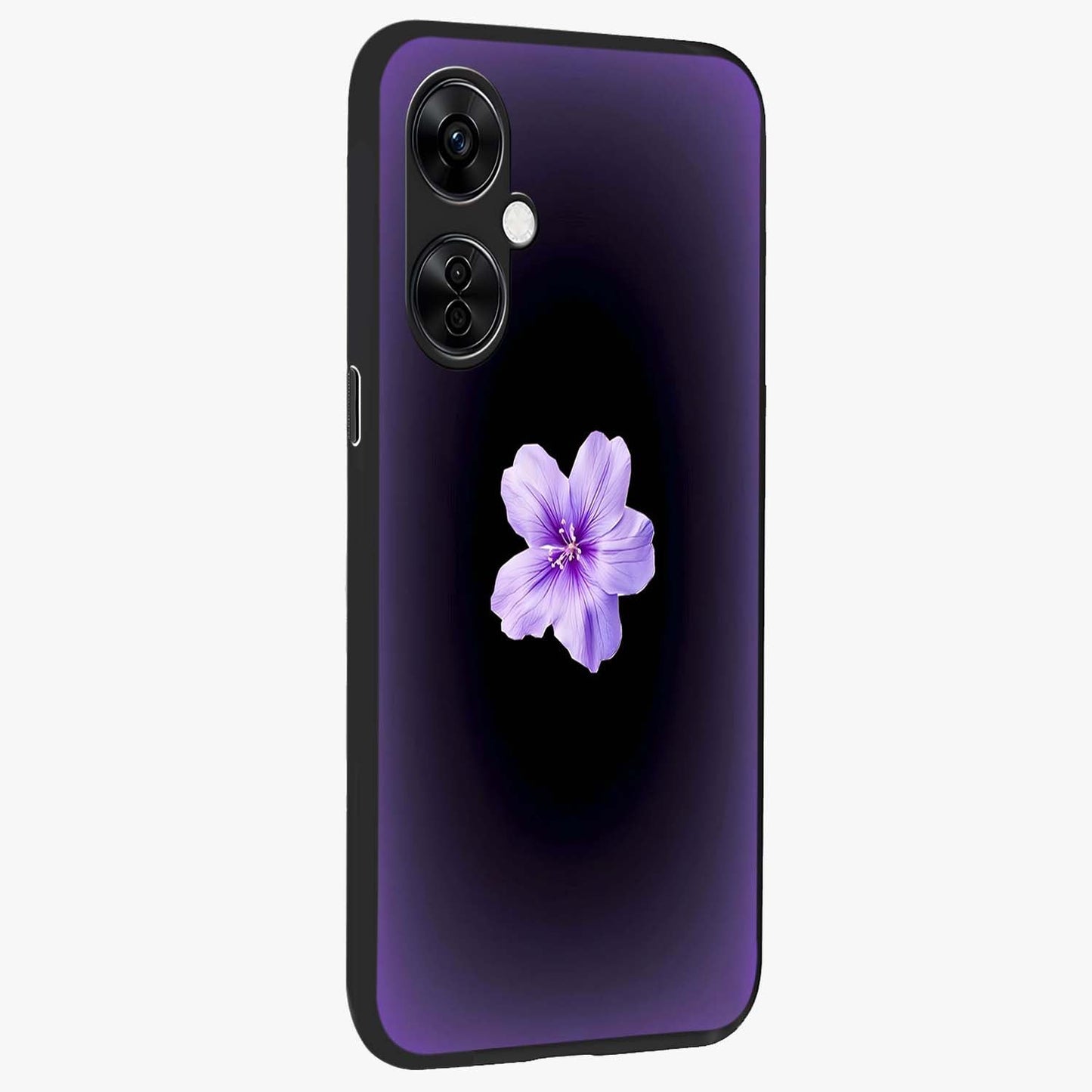 Flower on Soft Violet Gradient Glass Case for 1+Nord CE 3 Lite side perspective highlighting delicate bloom detailing and smooth edges
