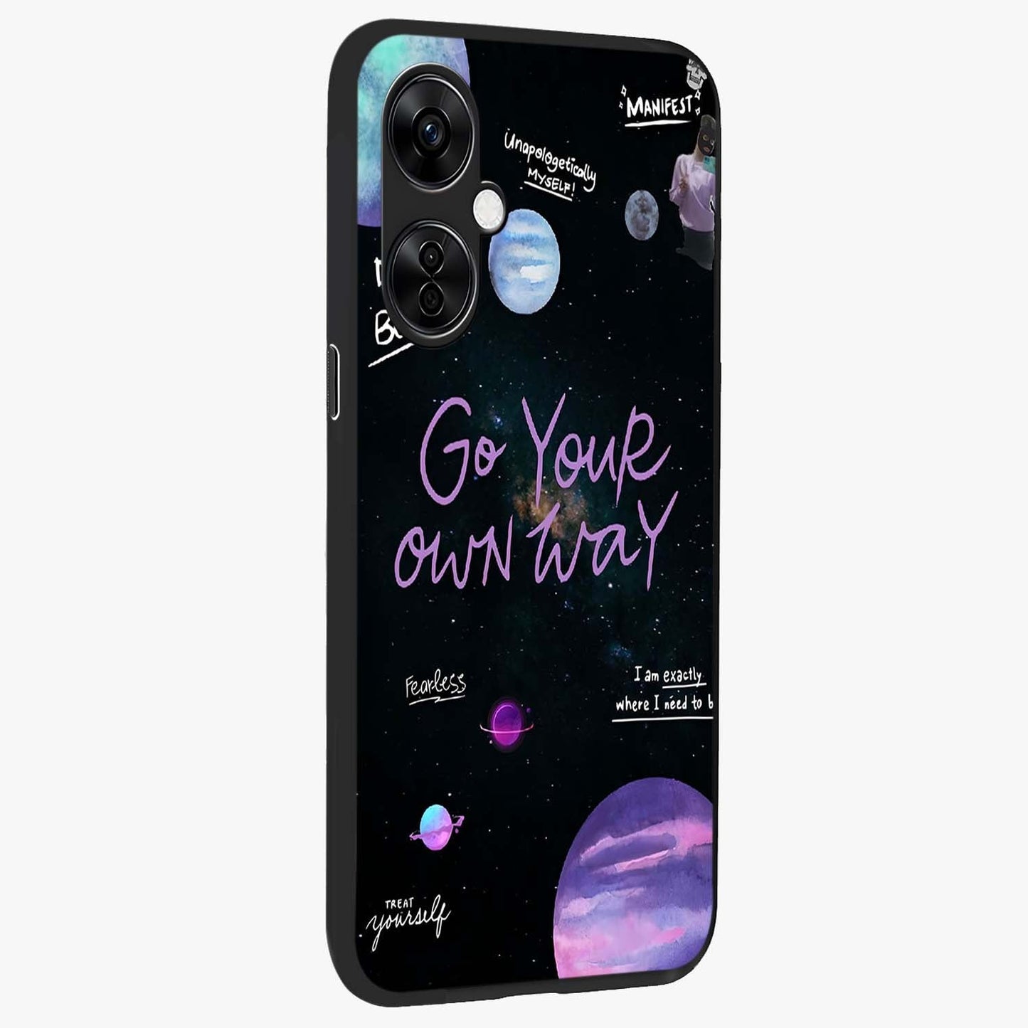 Galactic Vibes Universe Glass Case for 1+Nord CE 3 Lite side perspective highlighting bold cosmic textures and sleek build