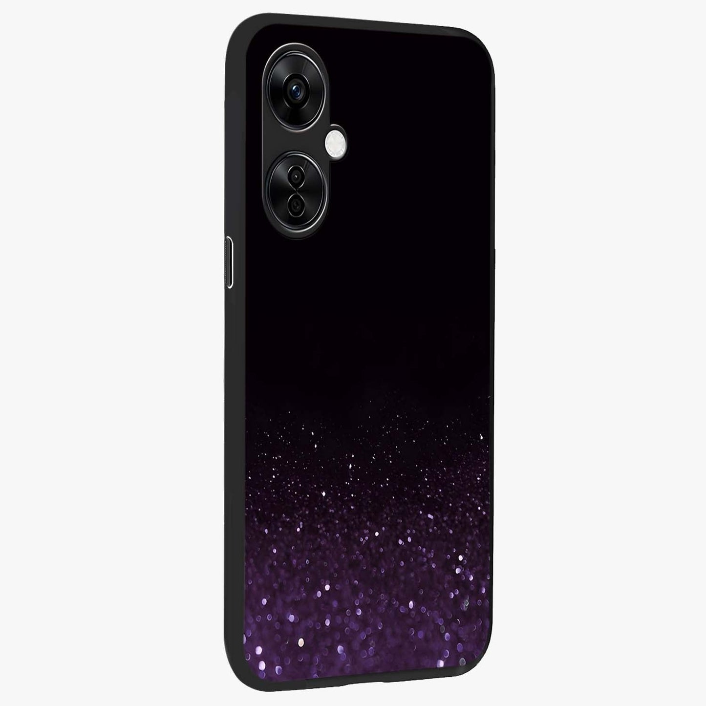 Glittery Purple Bokeh Glass Case for 1+Nord CE 3 Lite side perspective highlighting glowing textures and sleek premium edges