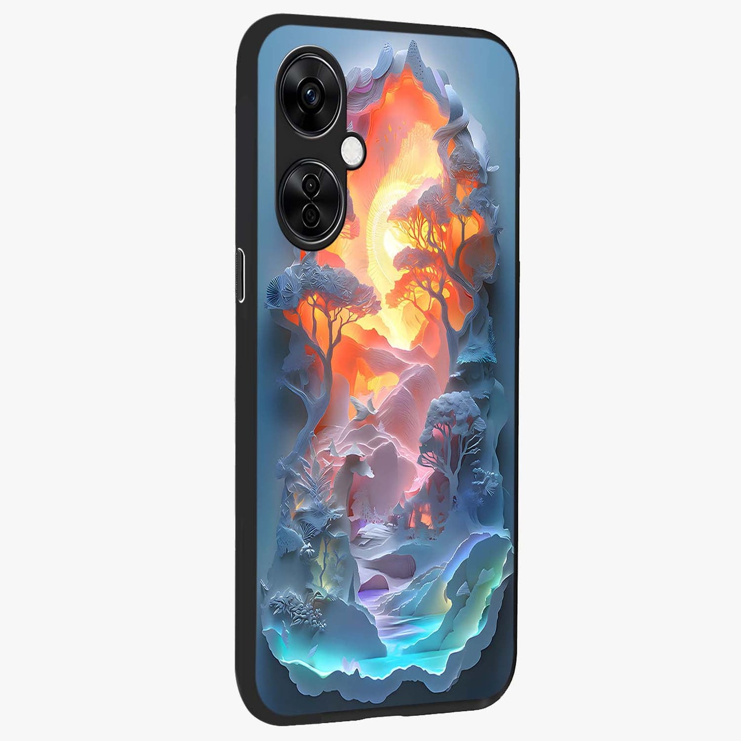 Glow Forest Portal Glass Case for 1+Nord CE 3 Lite side perspective highlighting magical forest textures and premium build