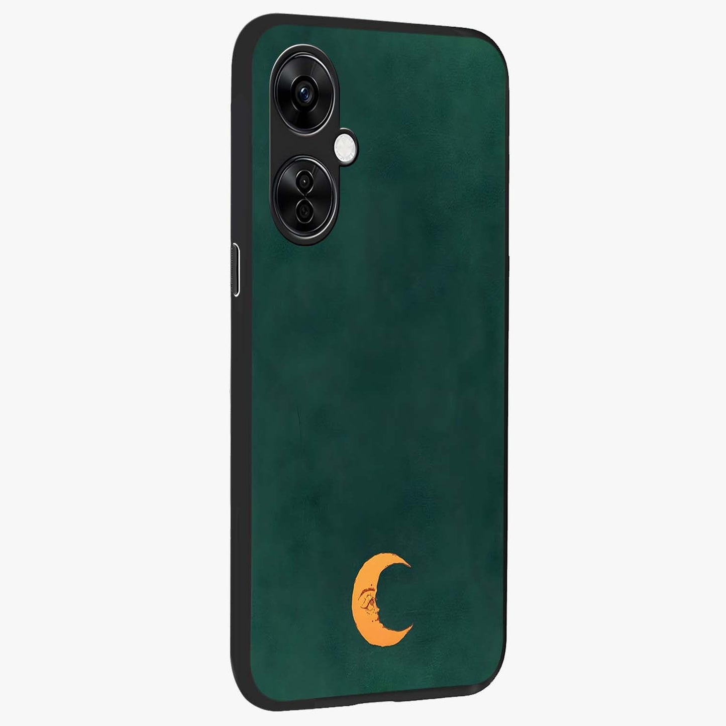 Golden Crescent Mood Glass Case for 1+Nord CE 3 Lite side perspective highlighting elegant crescent detailing and smooth build