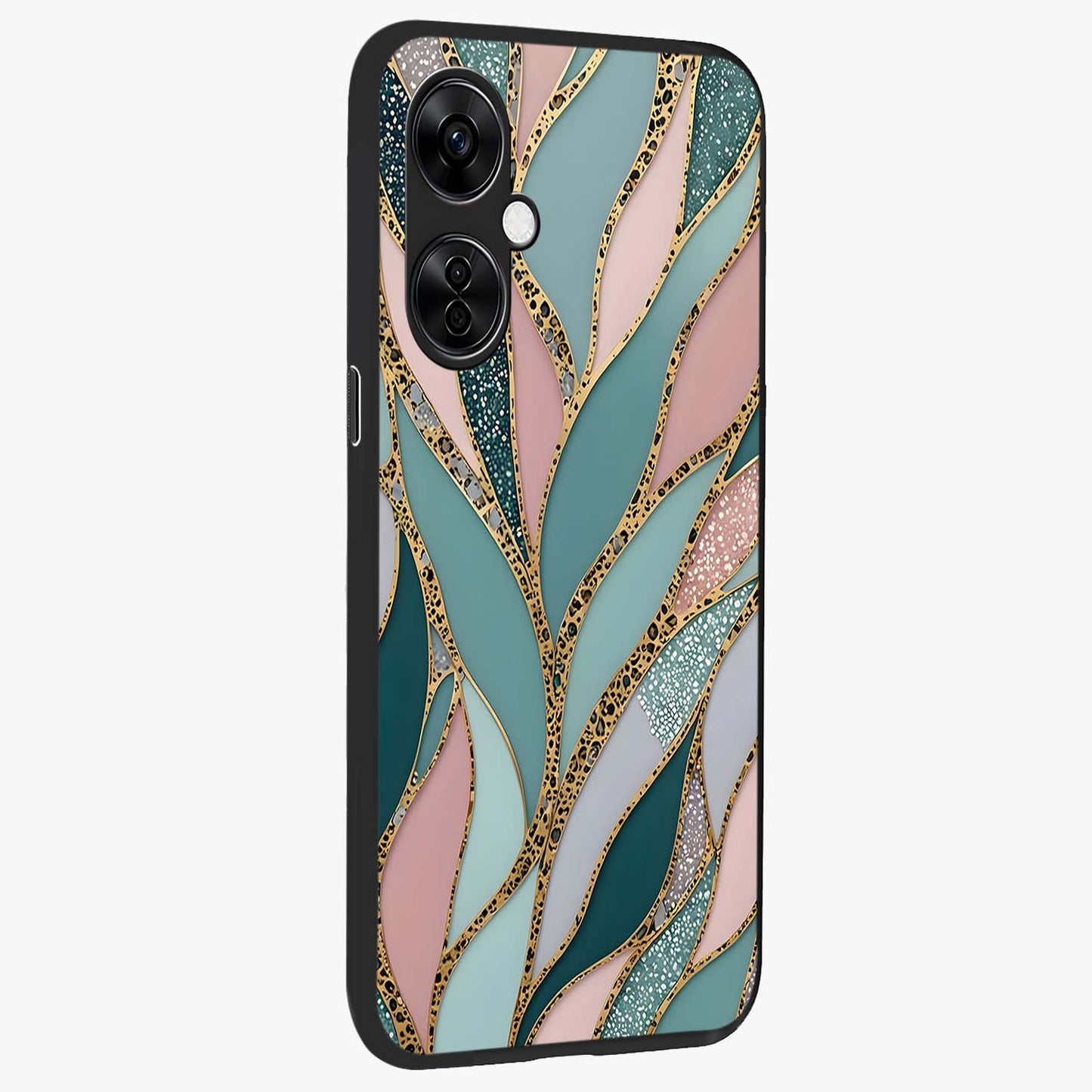 Golden Leaf Dreams Glass Case for 1+Nord CE 3 Lite side perspective highlighting delicate leaf textures and smooth build