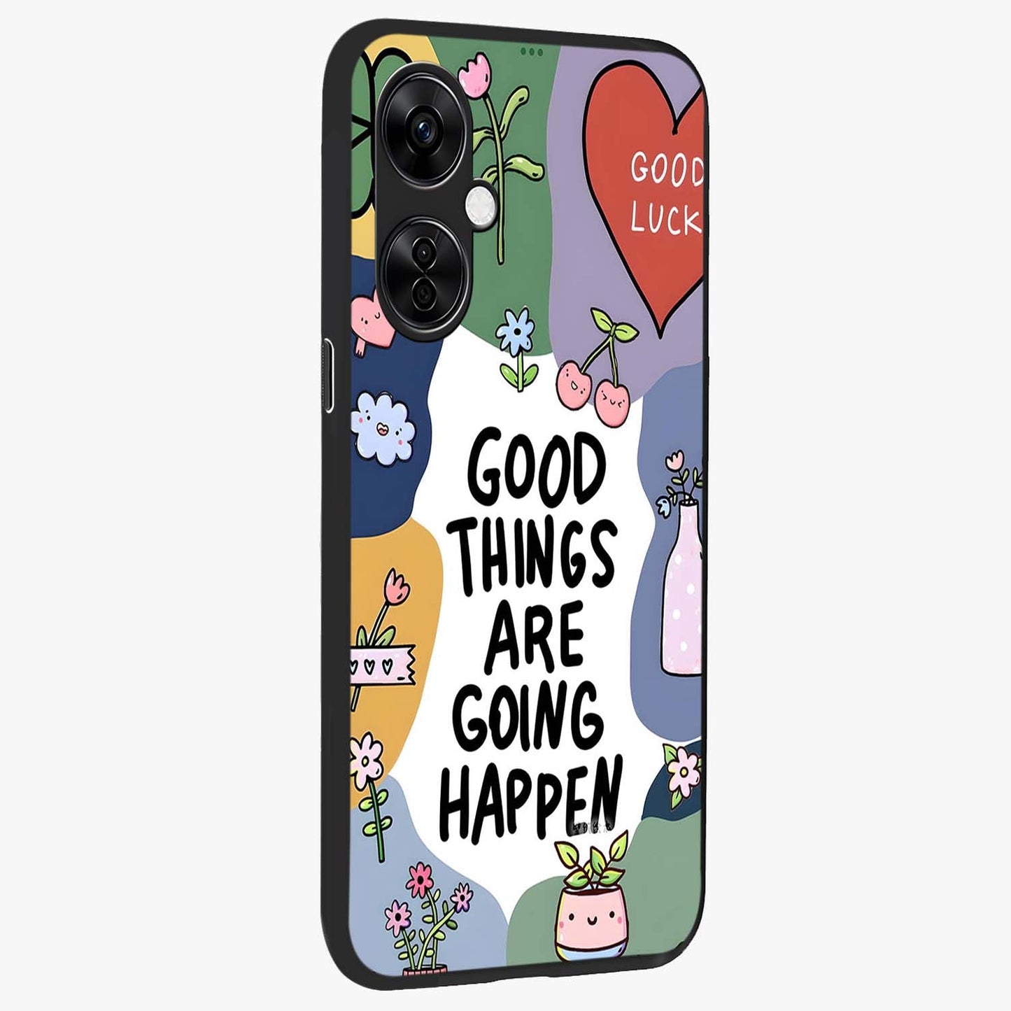 Good Thing Quote Glass Case for 1+Nord CE 3 Lite side perspective highlighting bold text detailing and sleek premium build