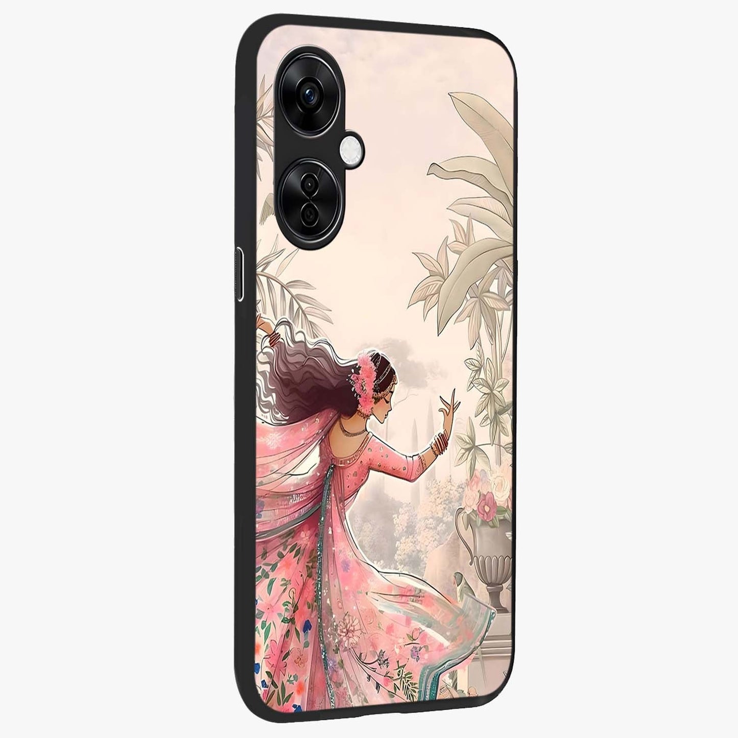 Graceful Garden Rhythm Glass Case for 1+Nord CE 3 Lite side perspective highlighting refined floral textures and premium edges