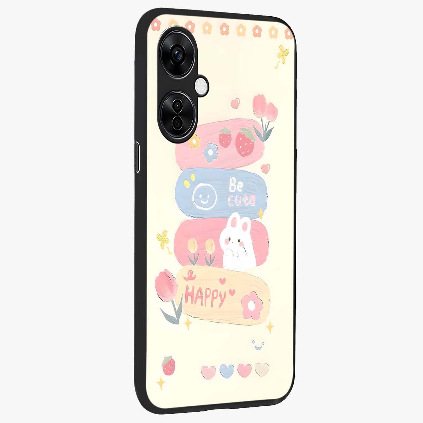 Happy Cute Bunny Glass Case for 1+Nord Ce 3 Lite side perspective highlighting charming character detailing and smooth build