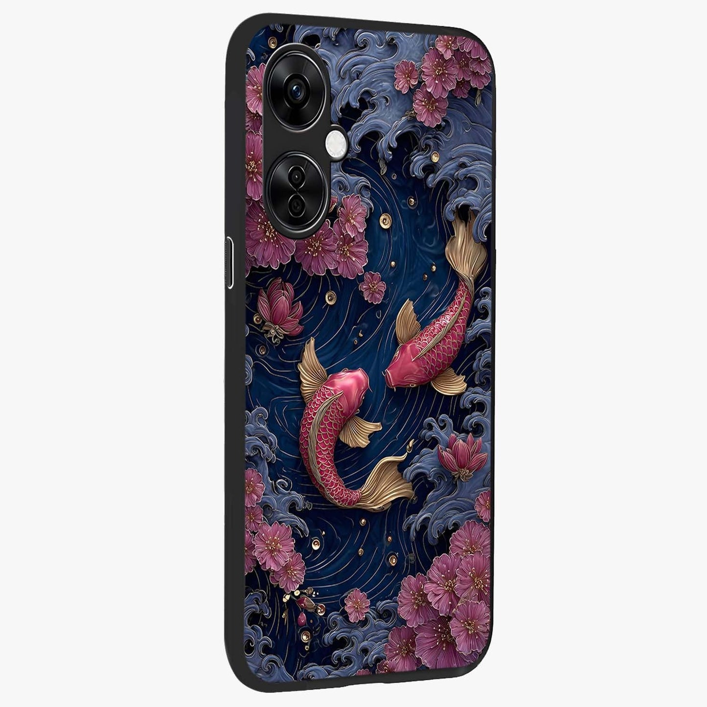 Koi Wave Dance Glass Case for 1+Nord CE 3 Lite side perspective highlighting dynamic motion detailing and smooth build