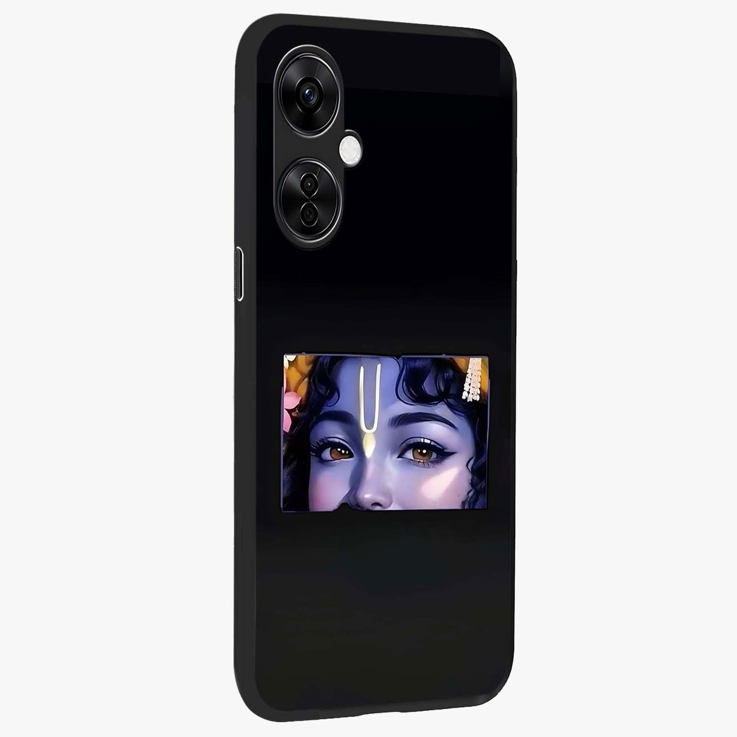 Krishna Divine Embrace Glass Case for 1+Nord CE 3 Lite side perspective highlighting intricate divine illustration and premium edges