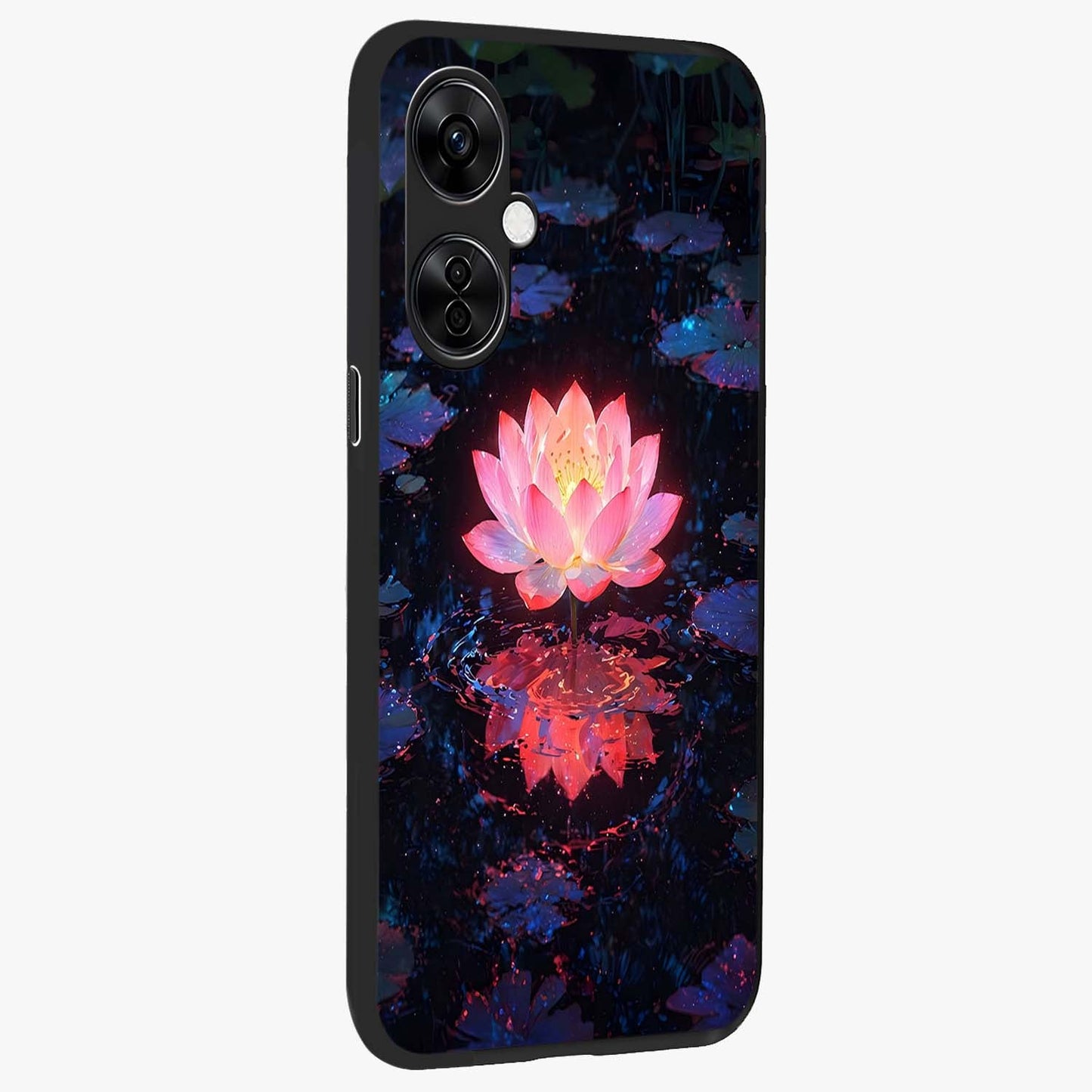 Luminous Lotus Glow Glass Case for 1+Nord CE 3 Lite side perspective highlighting serene floral textures and premium edges
