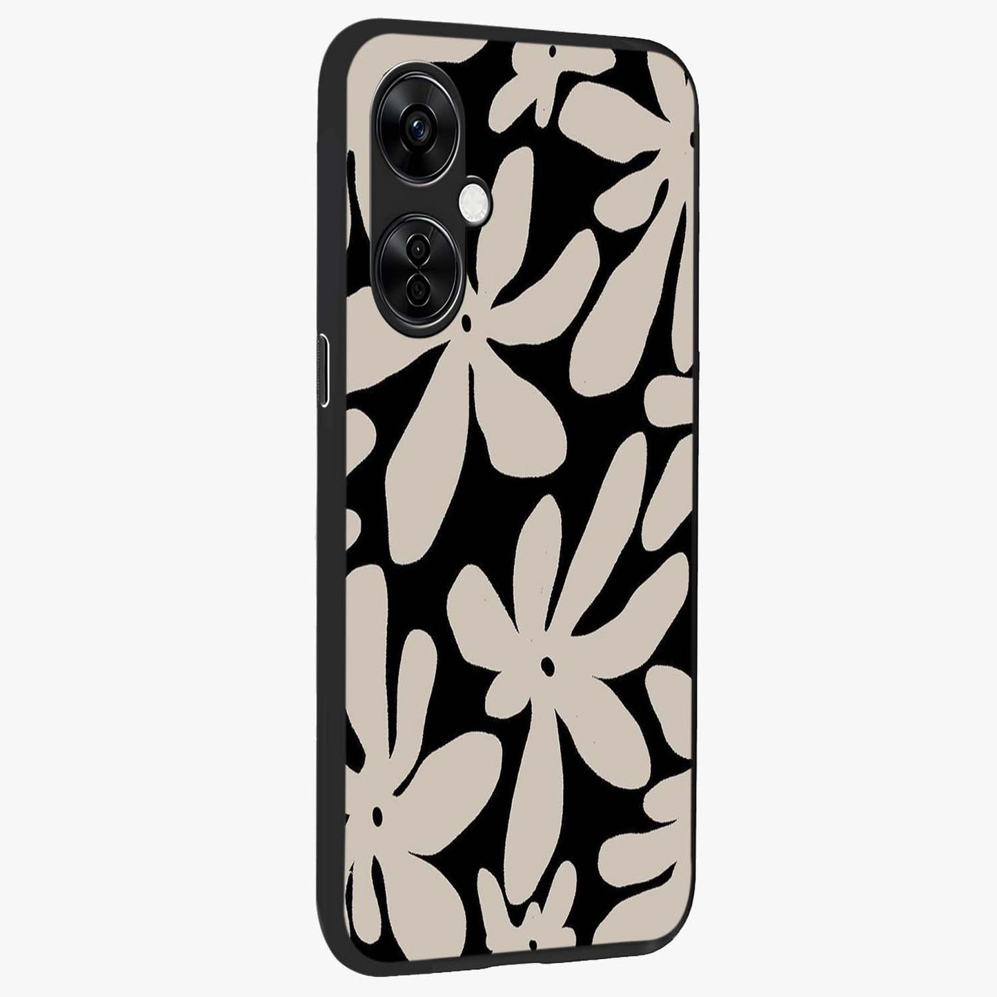 Monochrome Petal Dance Glass Case for 1+Nord CE 3 Lite side perspective highlighting refined textures and premium edges